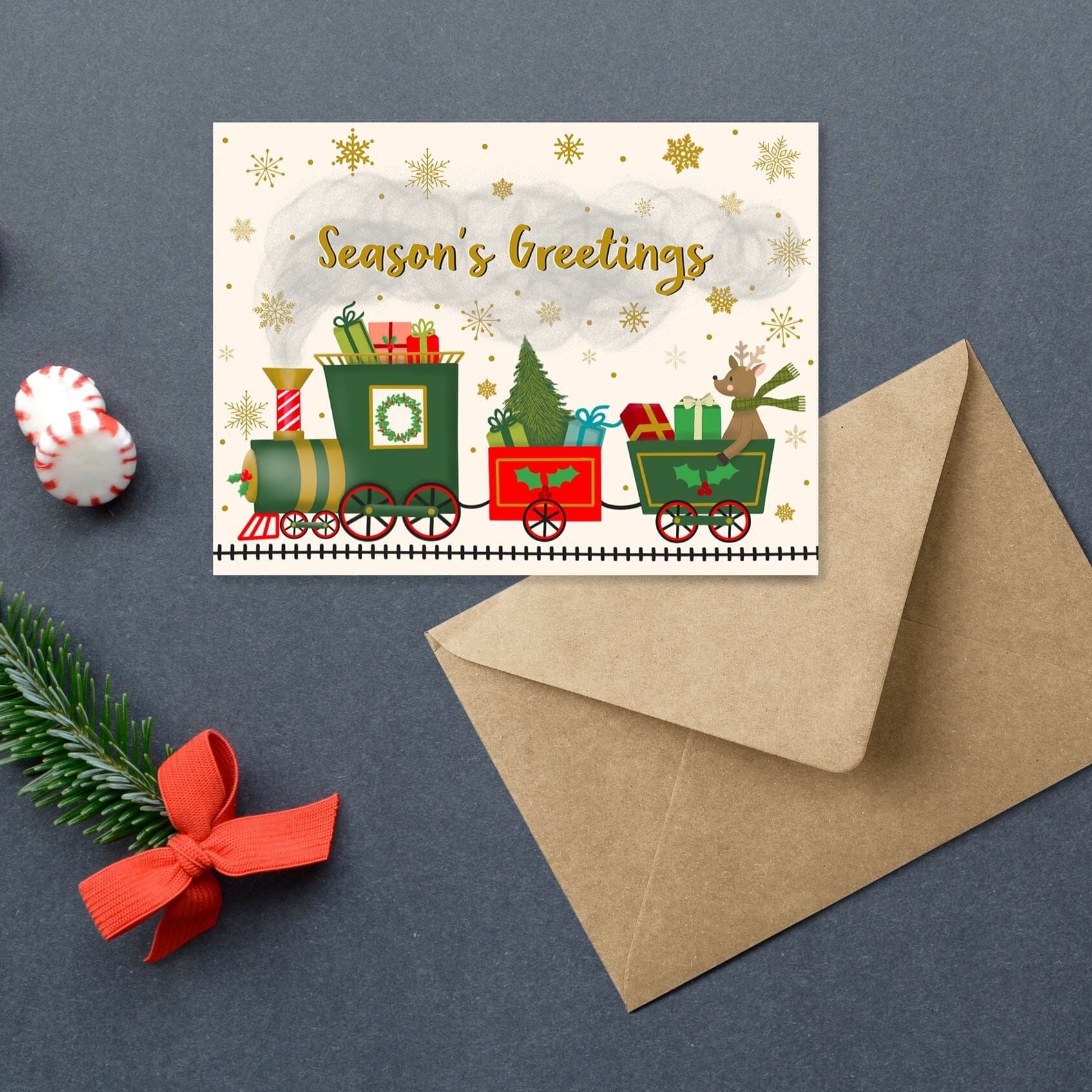 Season's Greetings Train Holiday Card Greeting Cards Lucid Moon Studio