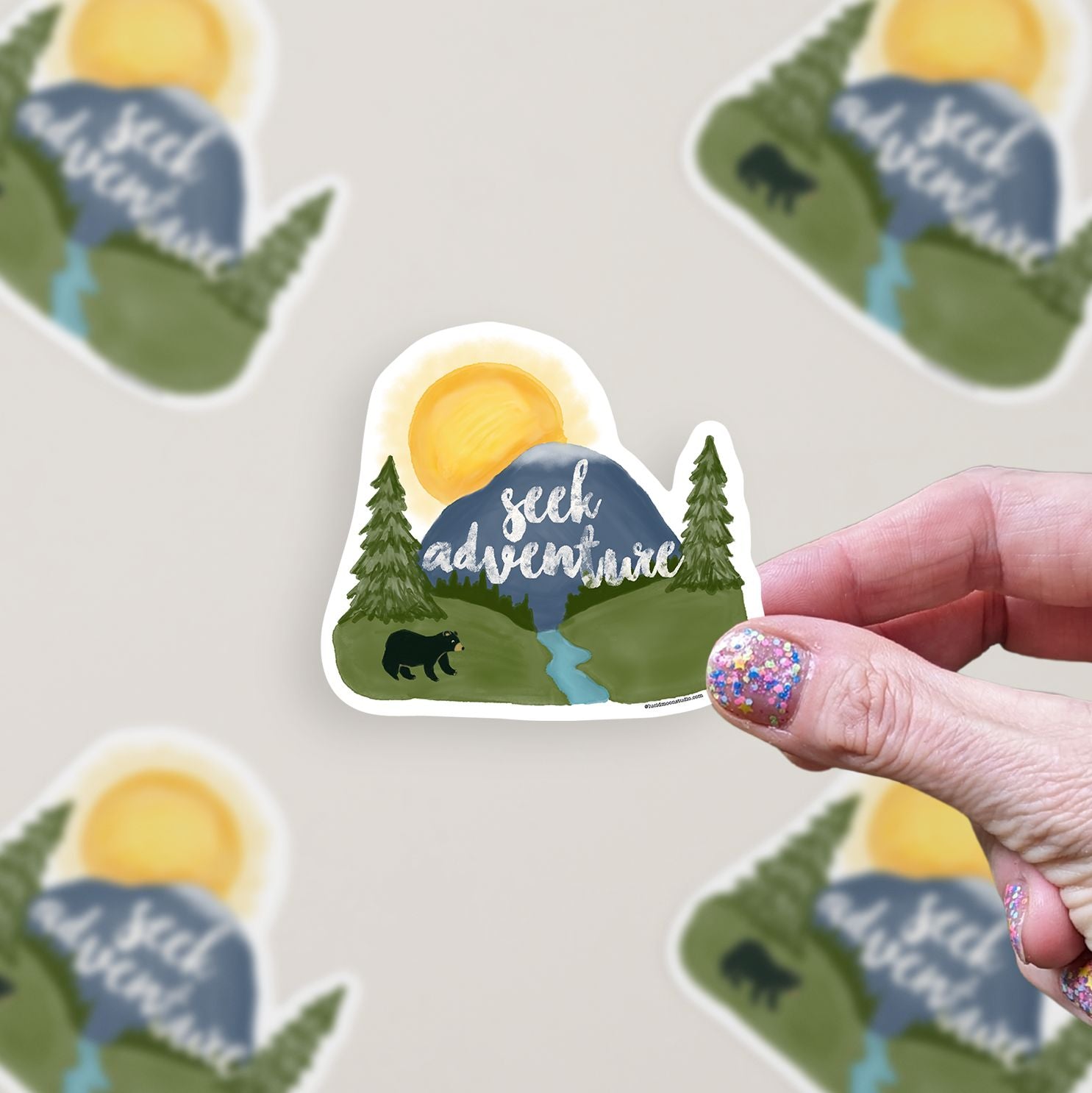Seek Adventure Mountain Outdoors Vinyl Sticker stickers Lucid Moon Studio LLC