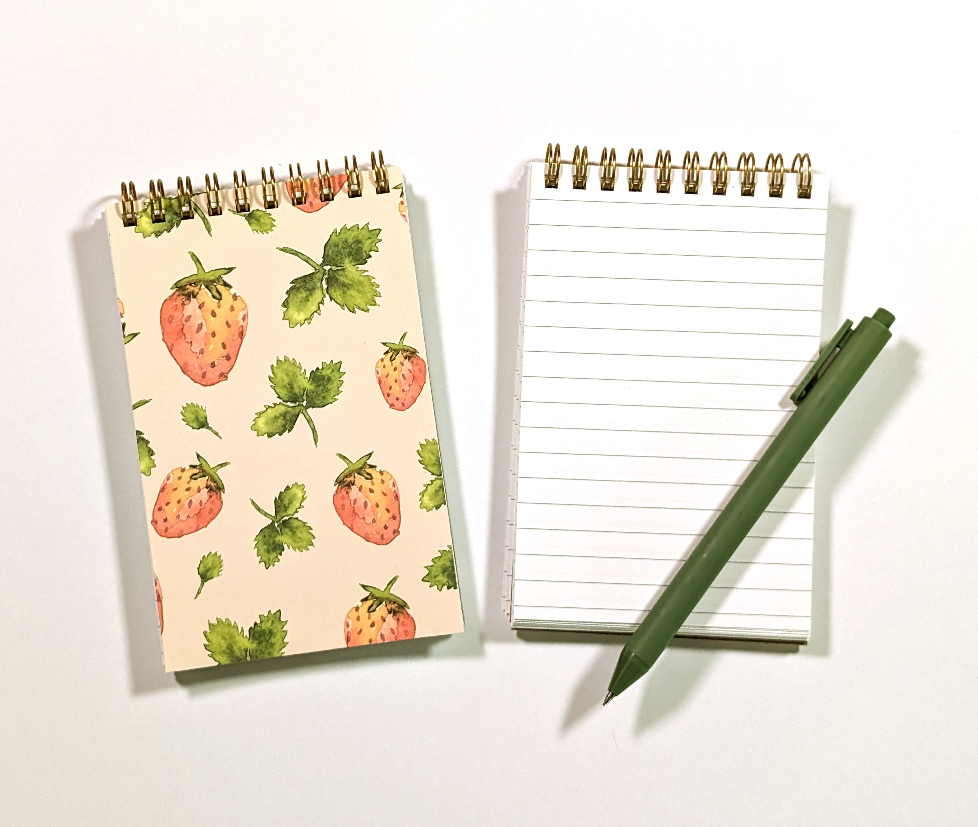 Strawberry Fields Top Spiral Jotter Pocket Notebook Notebooks Lucid Moon Studio 