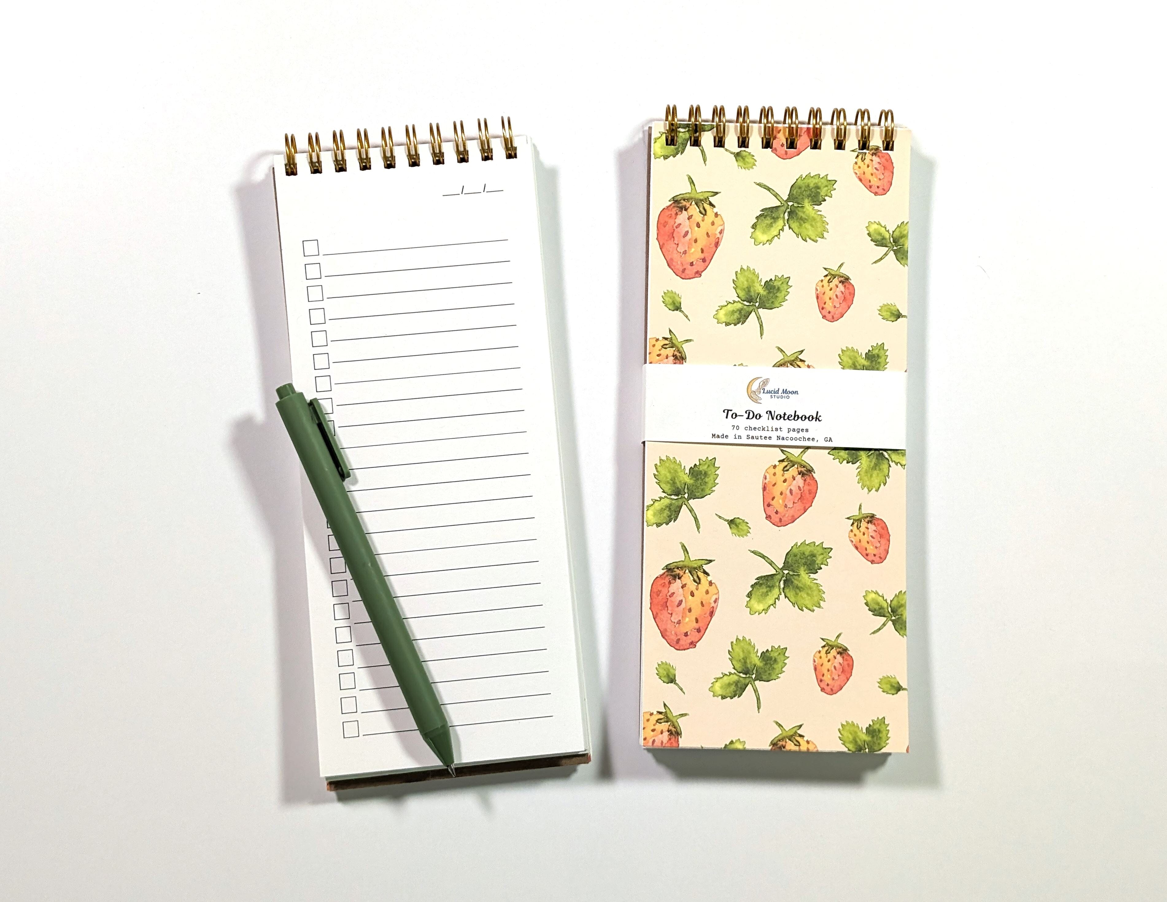 Strawberry Fields Top Spiral To-Do List Notebook Notebooks Lucid Moon Studio