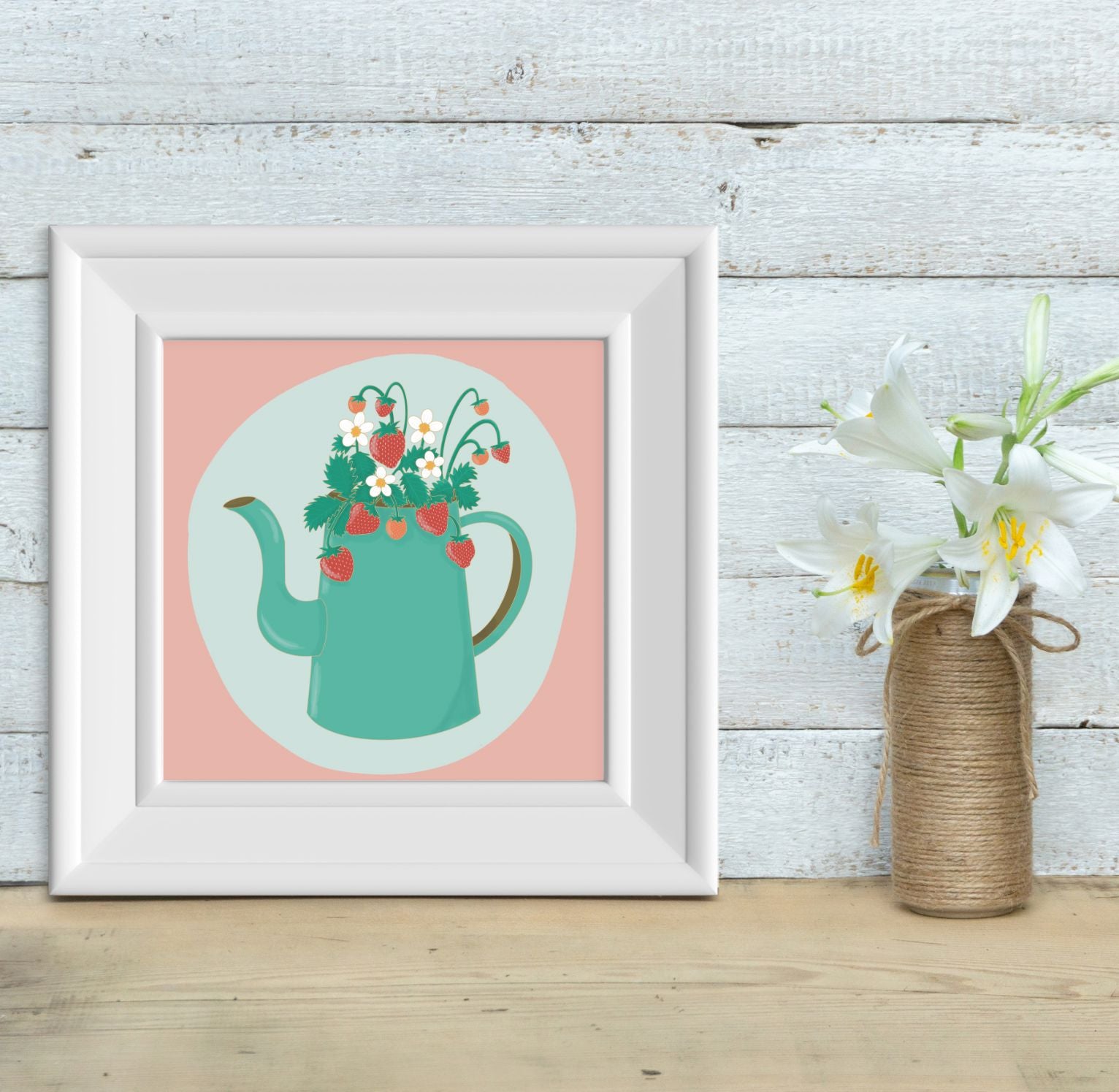 Strawberry Teapot 8" x 8" Art Print Art Print Lucid Moon Studio