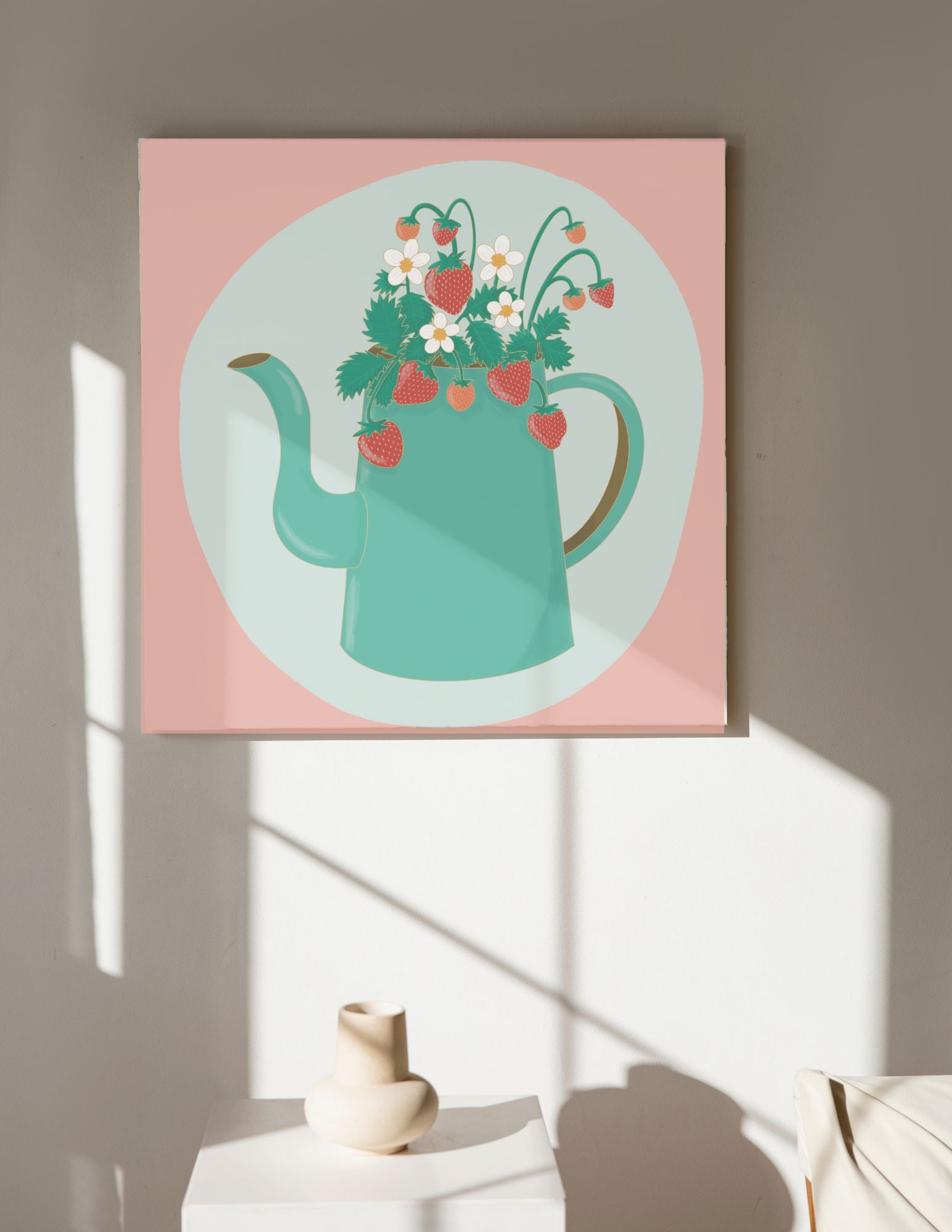 Strawberry Teapot 8" x 8" Art Print Art Print Lucid Moon Studio