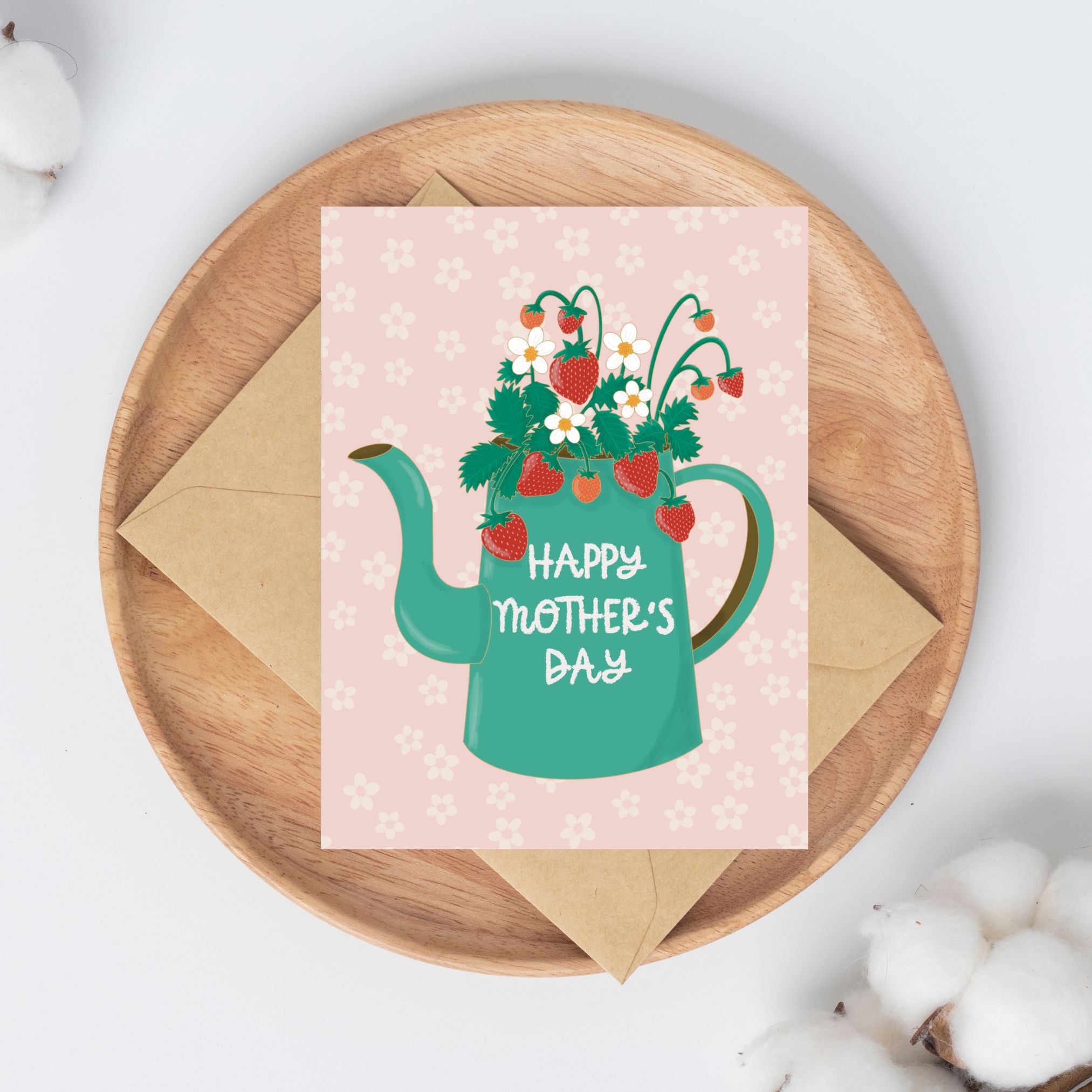 Strawberry Teapot Mother's Day Greeting Card Greeting Cards Lucid Moon Studio