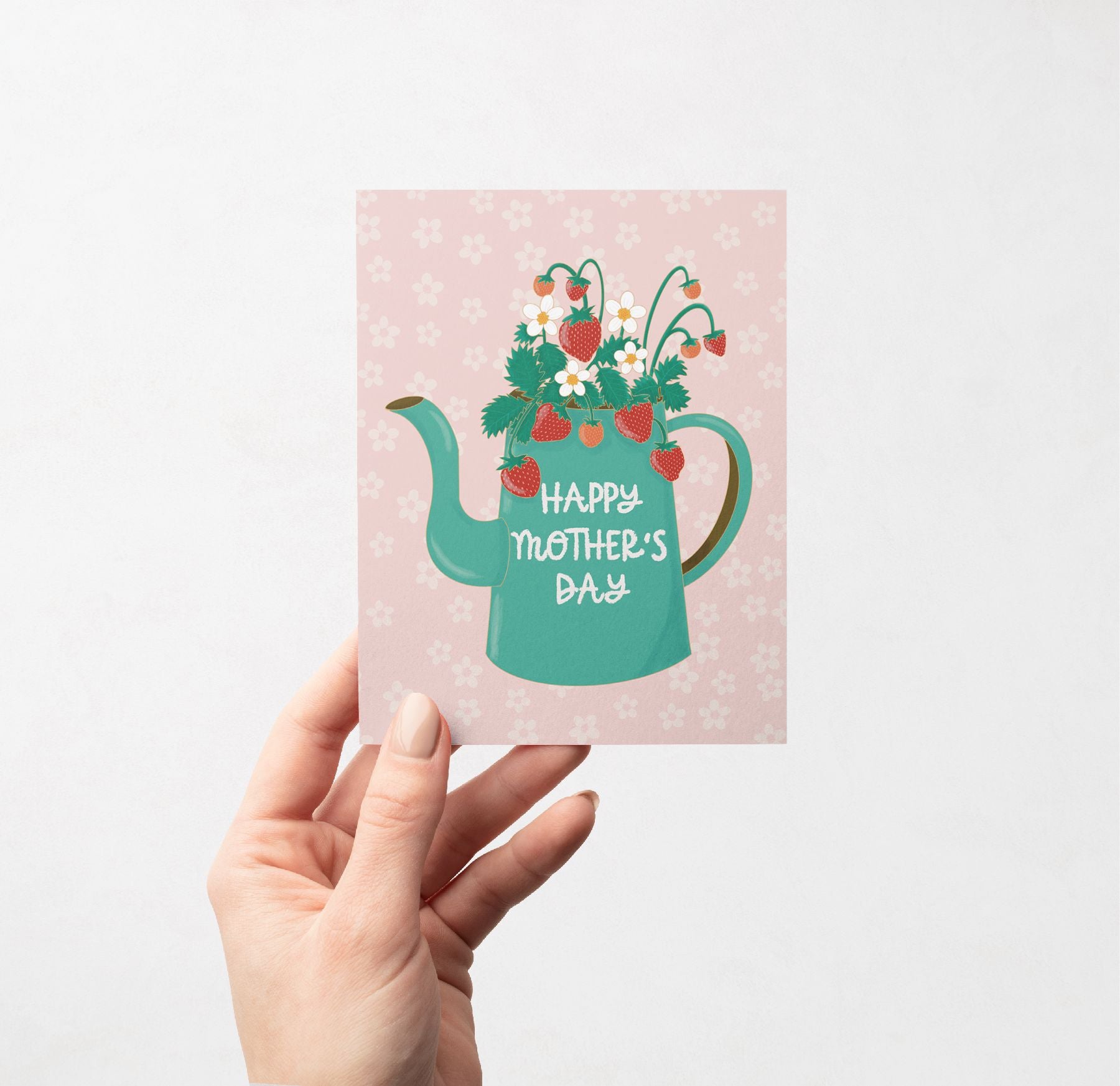 Strawberry Teapot Mother's Day Greeting Card Greeting Cards Lucid Moon Studio