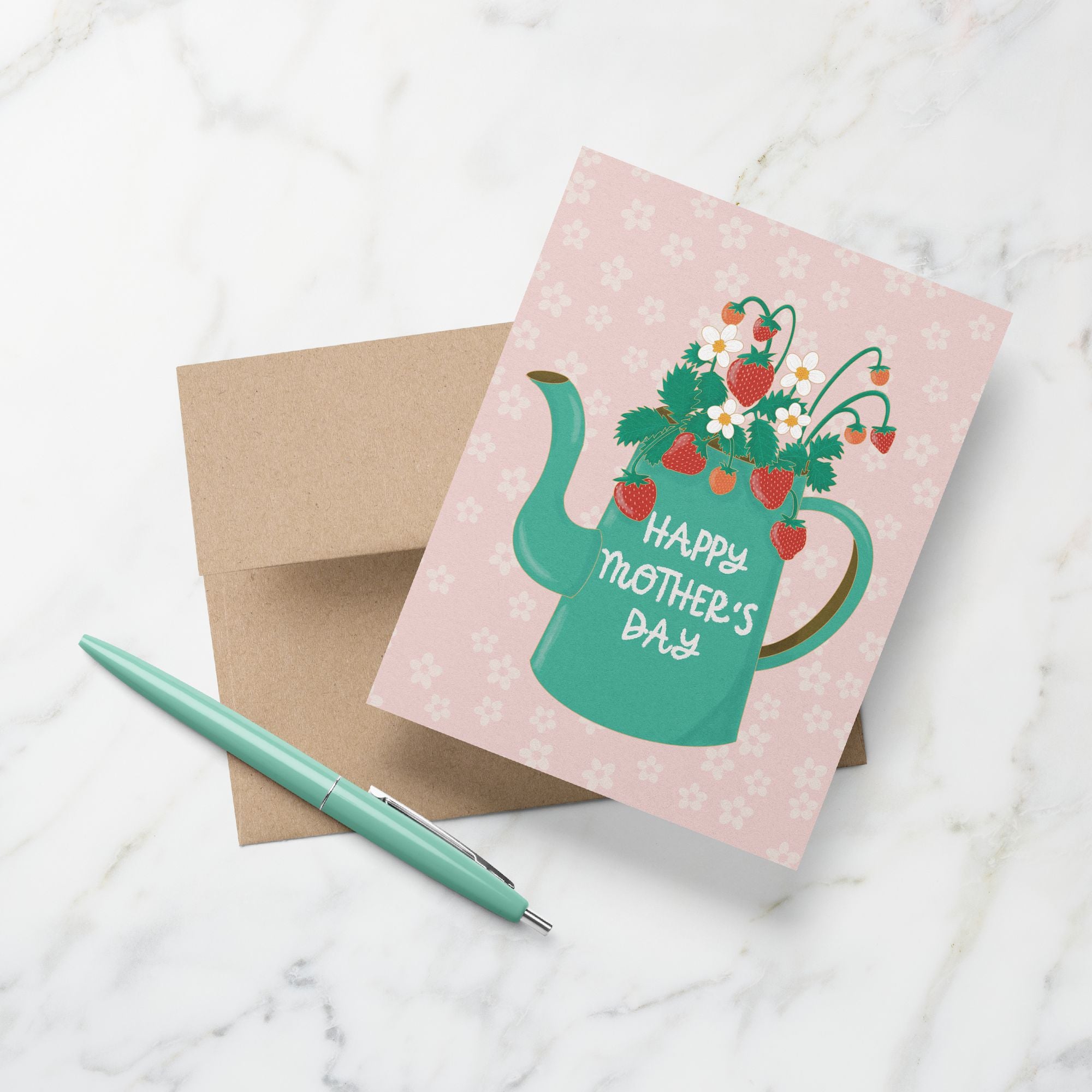 Strawberry Teapot Mother's Day Greeting Card Greeting Cards Lucid Moon Studio