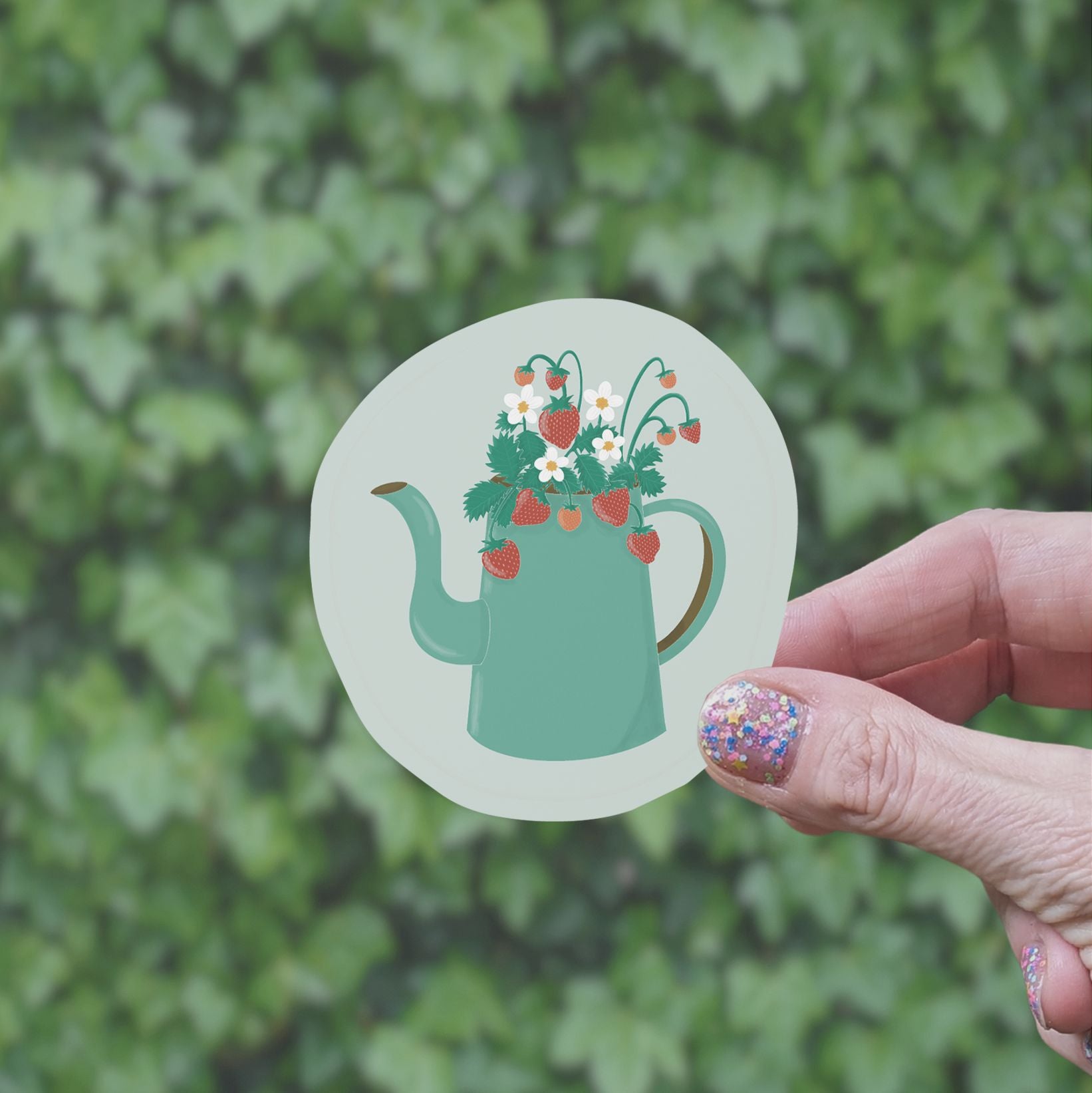 Strawberry Teapot Vinyl Sticker stickers Lucid Moon Studio