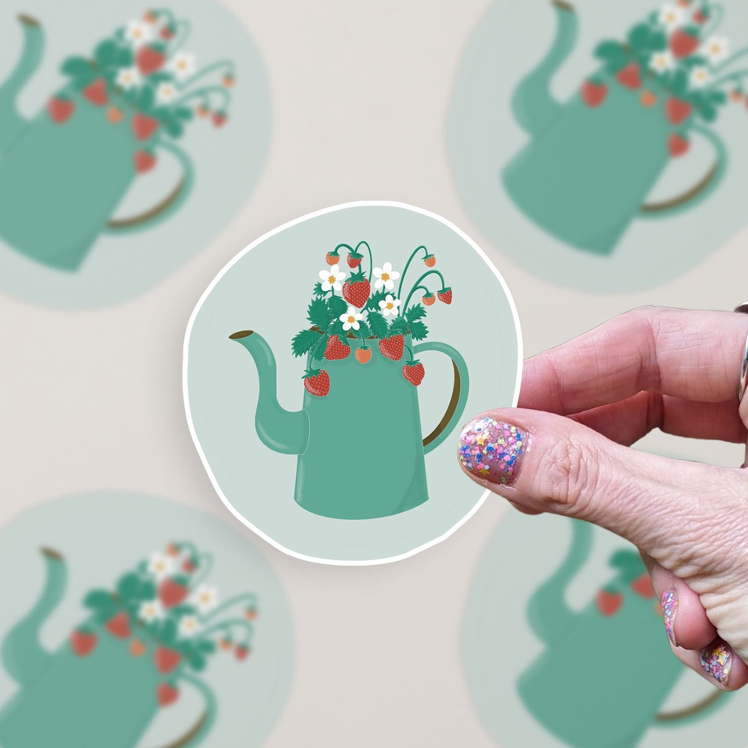 Strawberry Teapot Vinyl Sticker stickers Lucid Moon Studio