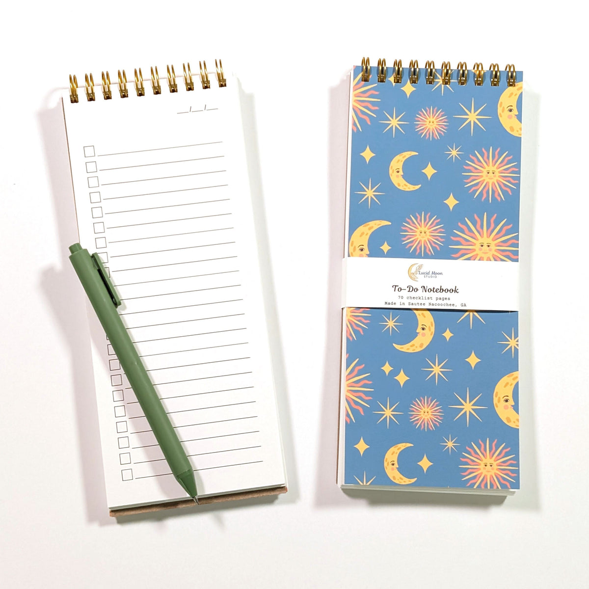 Sun and Moon Top Spiral To-Do List Notebook Notebooks Lucid Moon Studio
