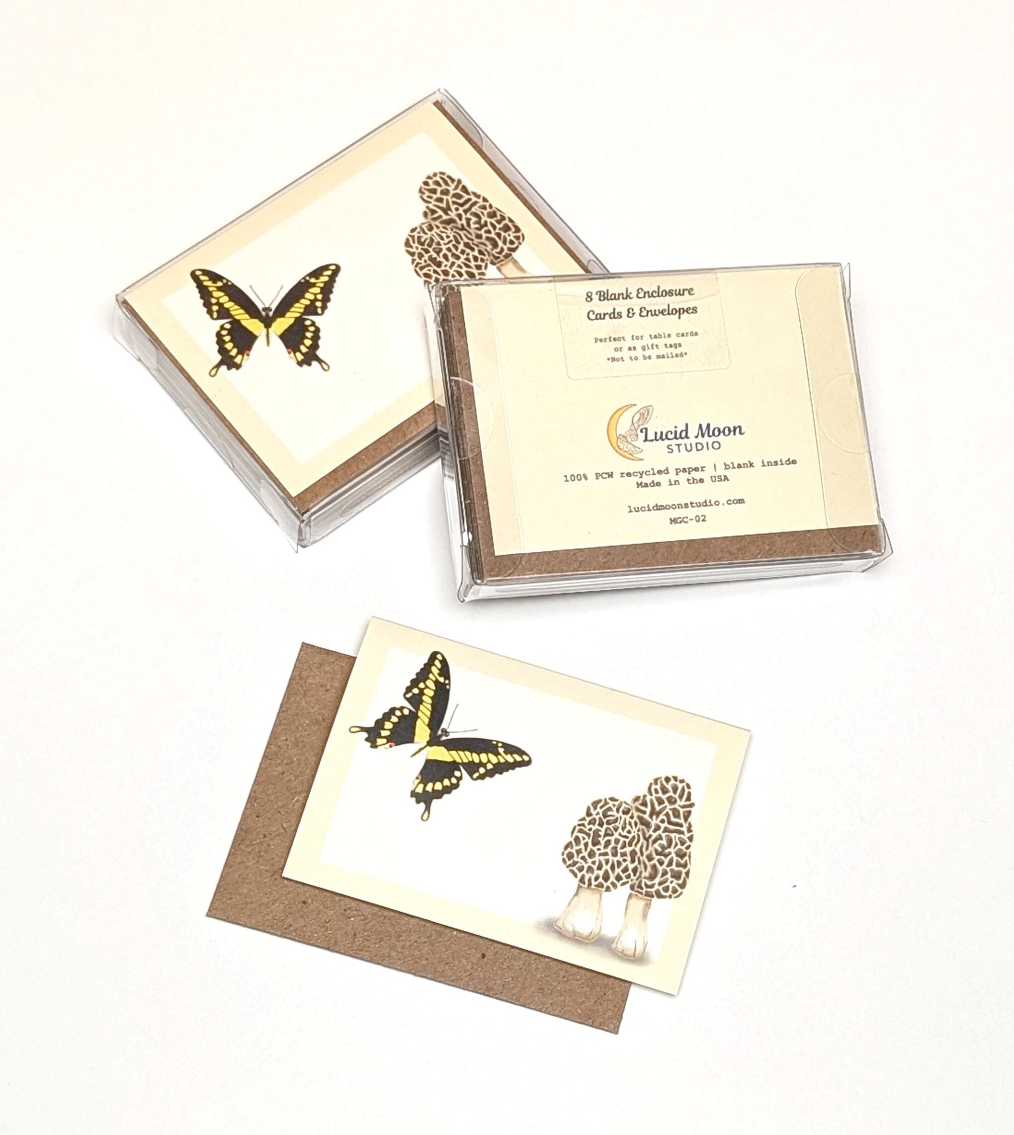 Swallowtail and Morel Mushrooms | Boxed Mini Cards (8) Greeting Cards Lucid Moon Studio