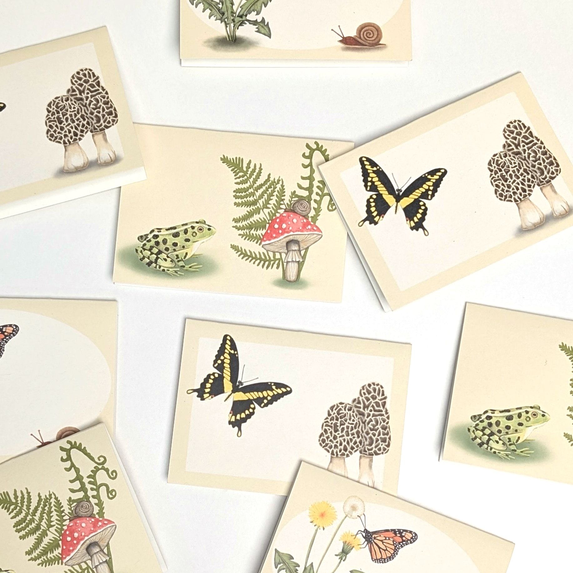 Swallowtail Butterfly Morel Mushrooms Mini Card Greeting Cards Lucid Moon Studio