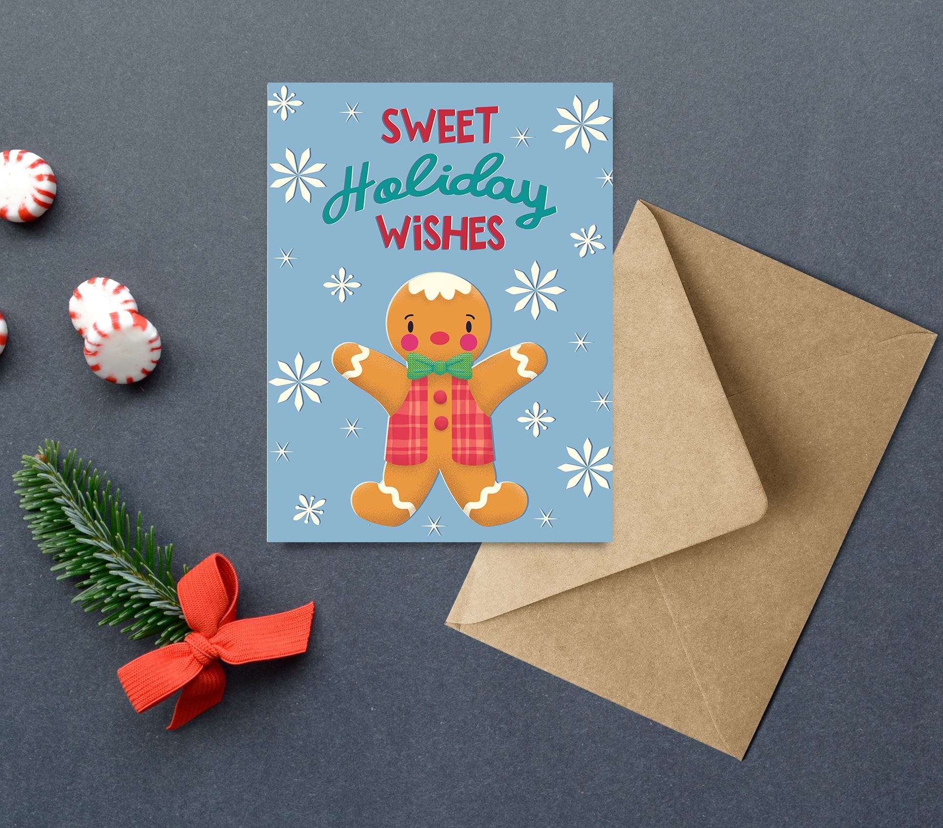 Sweet Holiday Wishes Gingerbread Greeting Card Greeting Cards Lucid Moon Studio LLC