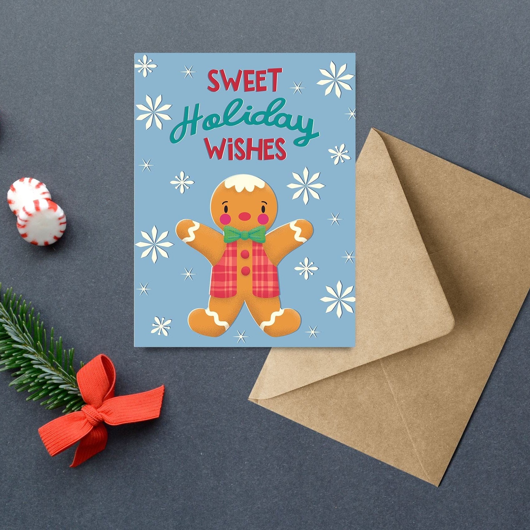Sweet Holiday Wishes Gingerbread Greeting Card Greeting Cards Lucid Moon Studio LLC