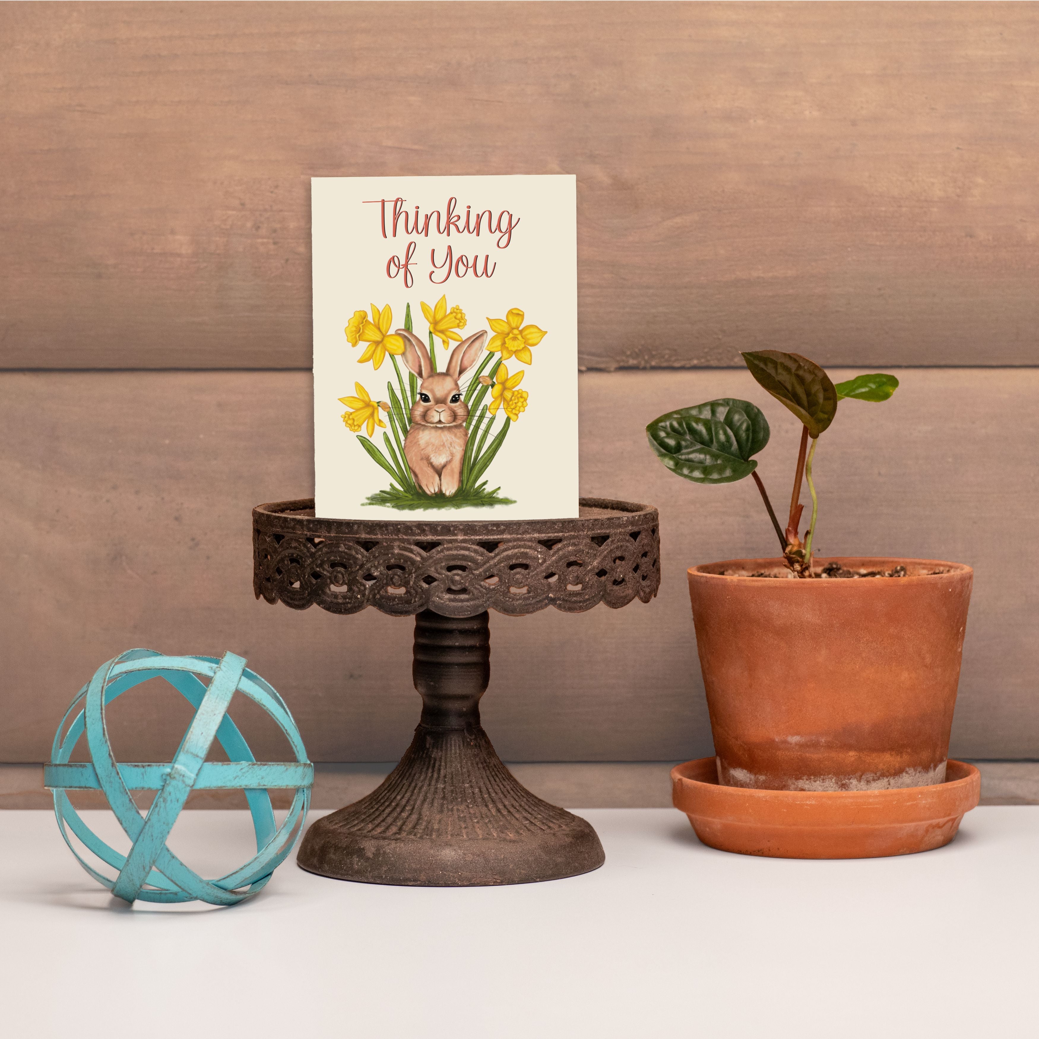Thinking of You Bunny in Daffodils Card Greeting Cards Lucid Moon Studio