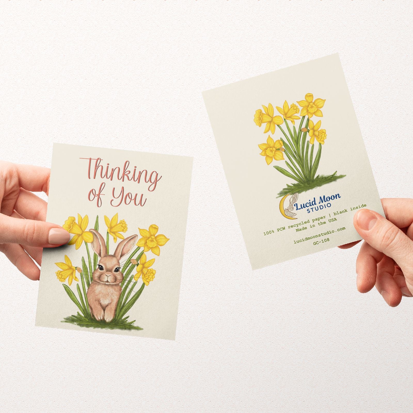 Thinking of You Bunny in Daffodils Card Greeting Cards Lucid Moon Studio