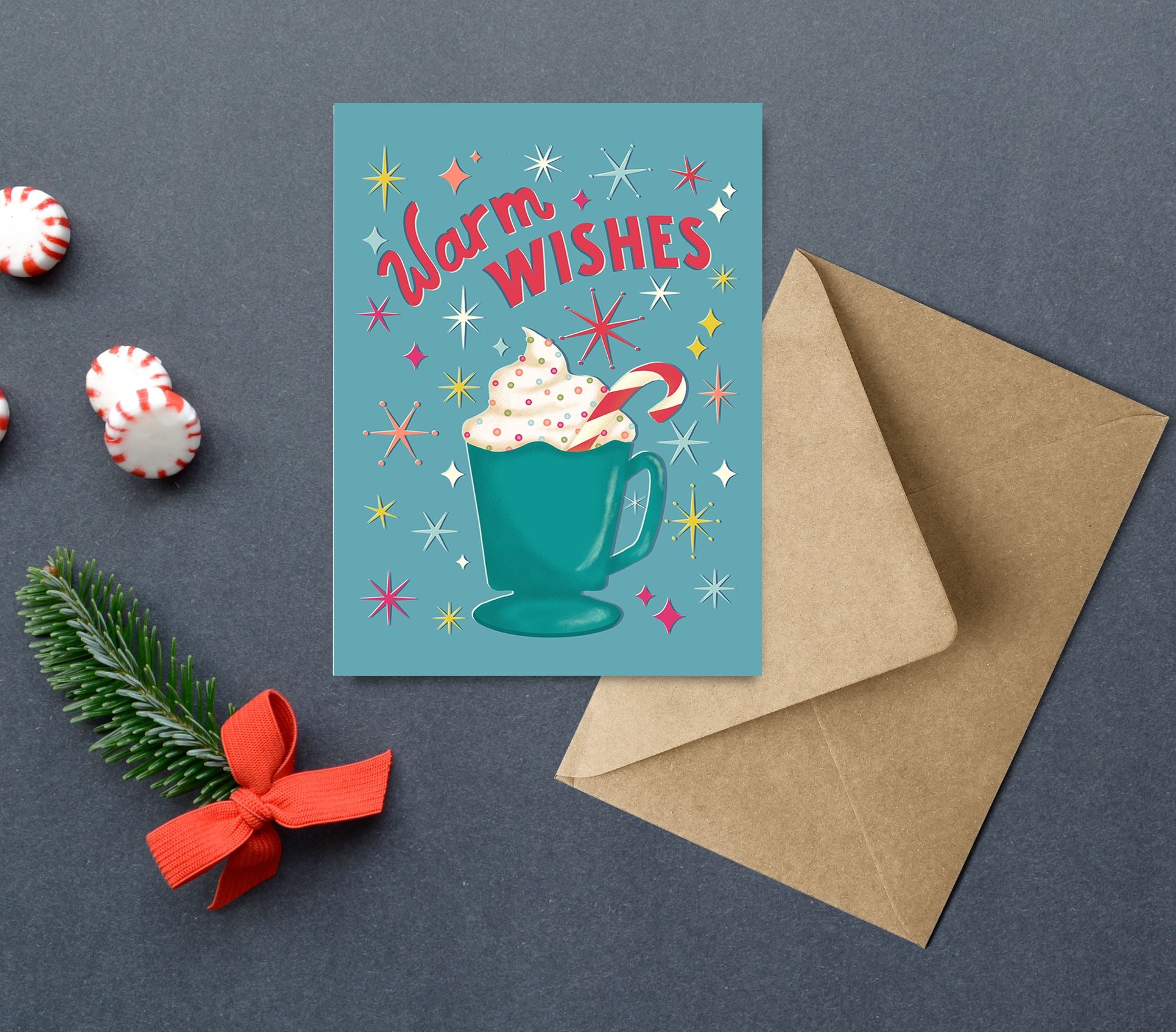 Warm Wishes Hot Cocoa Holiday Greeting Card Greeting Cards Lucid Moon Studio LLC