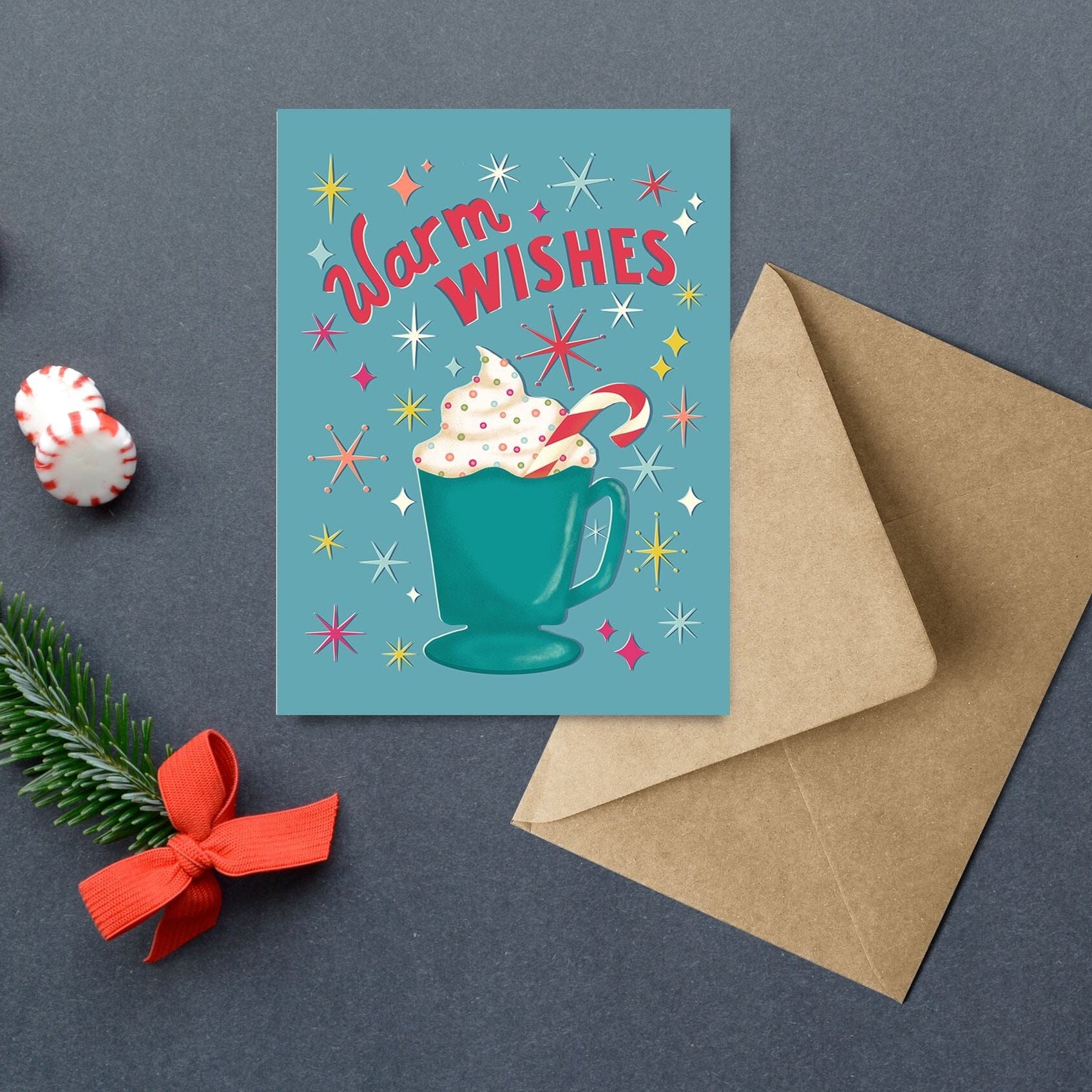 Warm Wishes Hot Cocoa Holiday Greeting Card Greeting Cards Lucid Moon Studio LLC