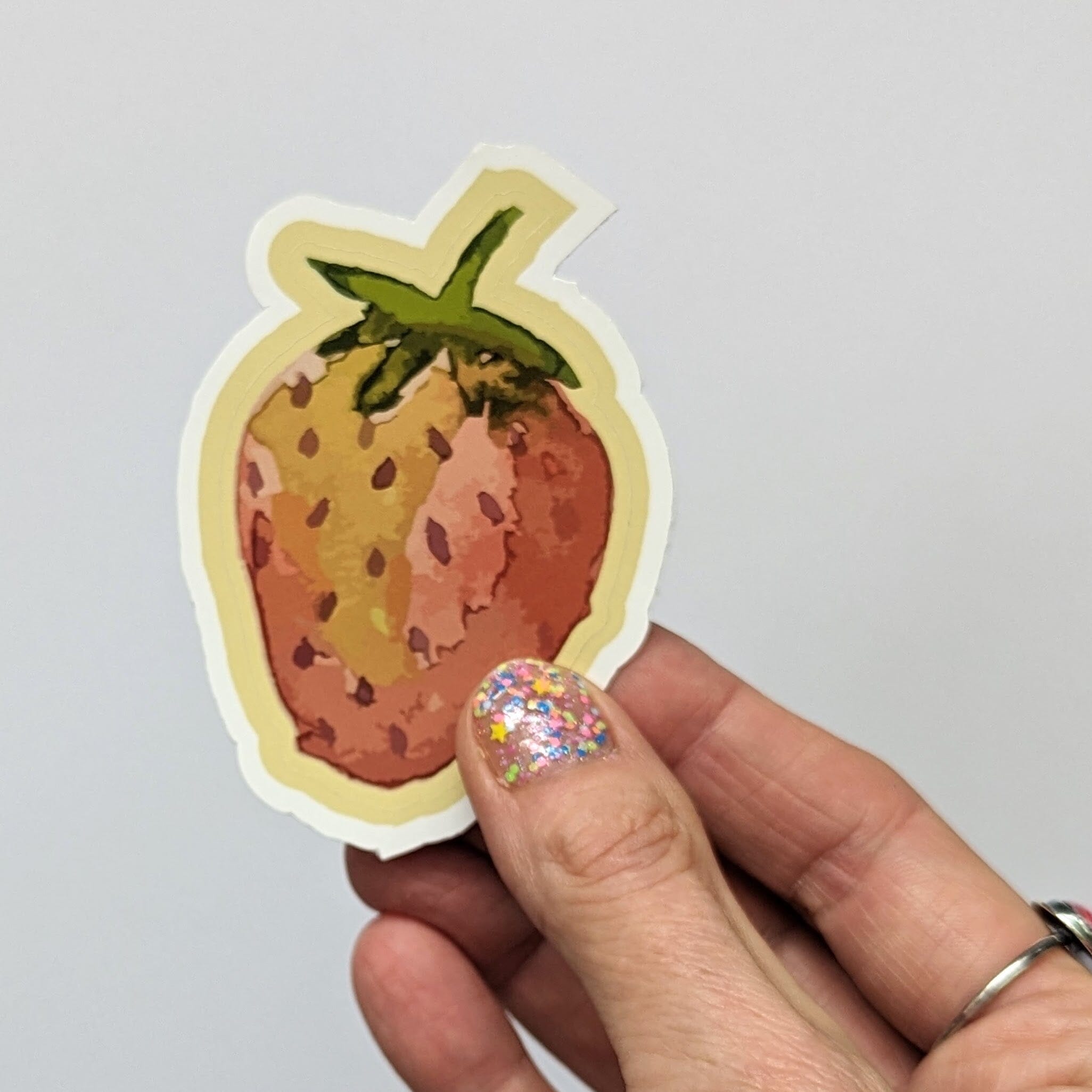 Watercolor Strawberry Glossy Vinyl Waterproof Sticker stickers Lucid Moon Studio 