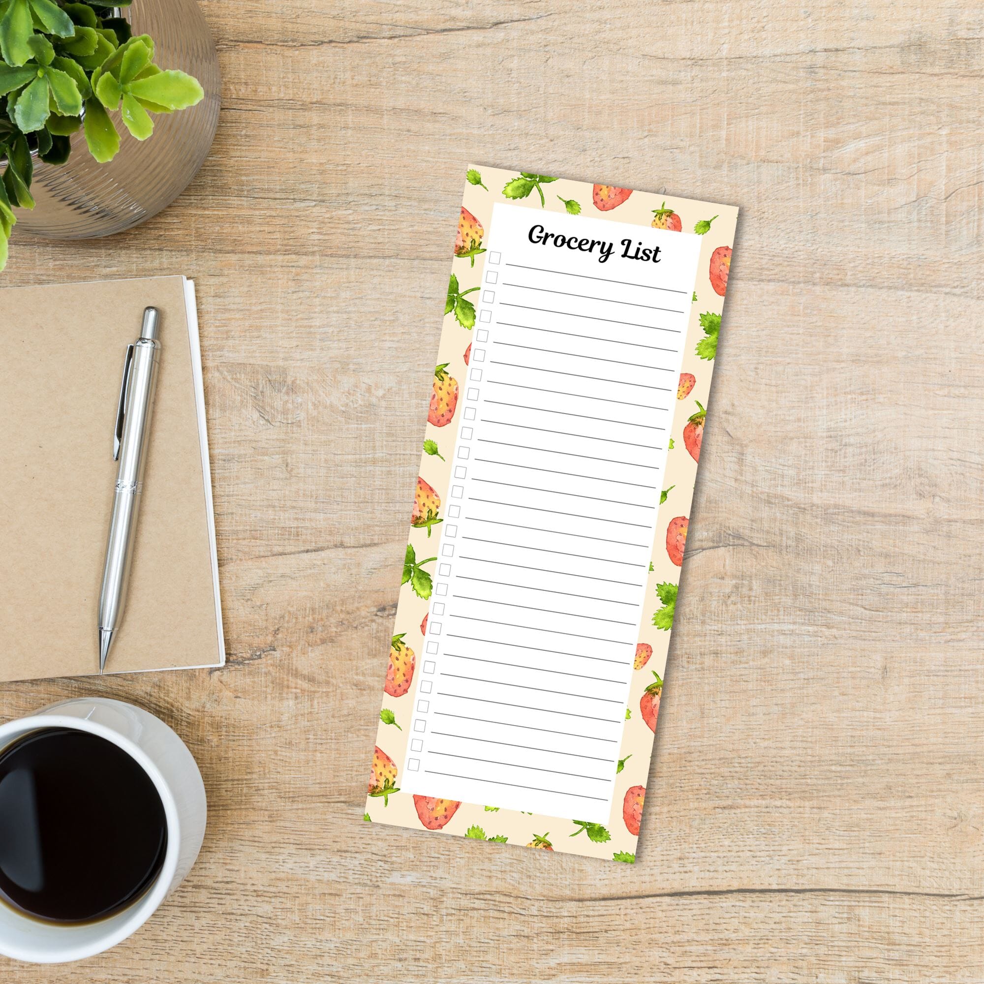 Watercolor Strawberry Grocery List Notepad Notepads Lucid Moon Studio