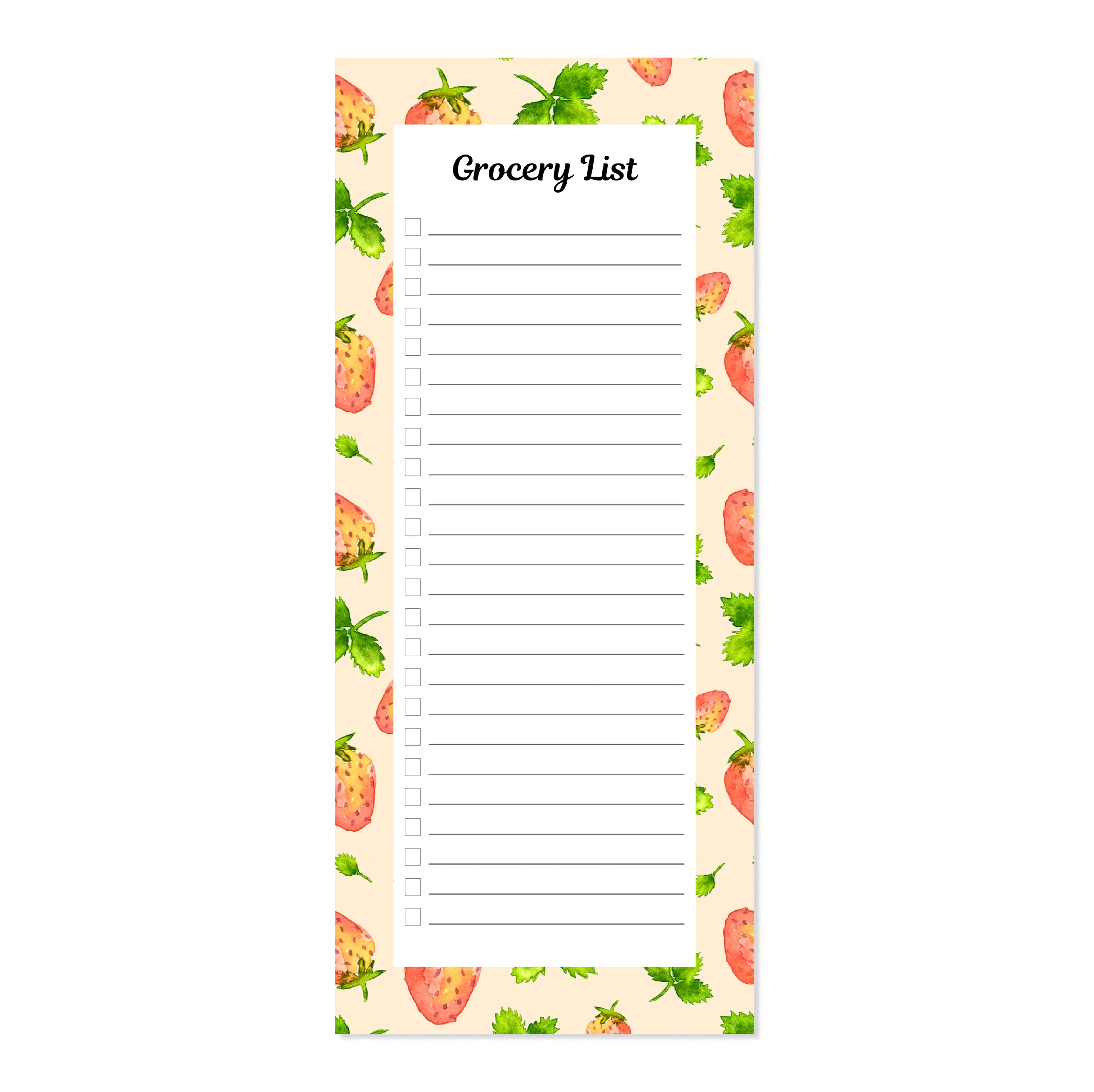 Watercolor Strawberry Grocery List Notepad Notepads Lucid Moon Studio