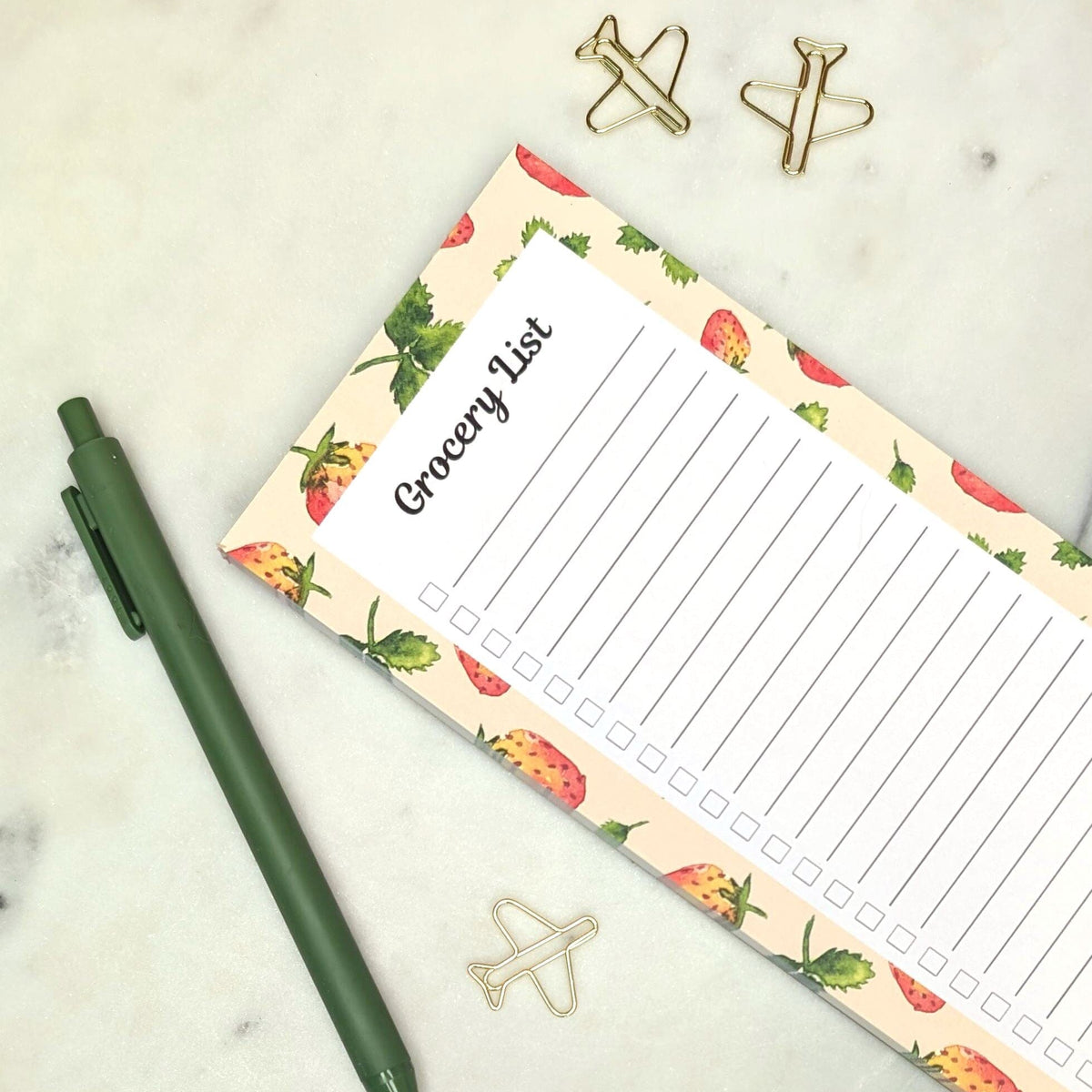 Watercolor Strawberry Grocery List Notepad Notepads Lucid Moon Studio