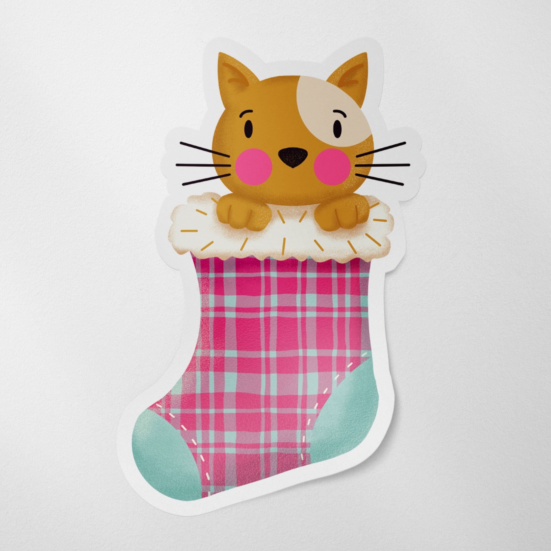 Xmas Stocking Kitty Matte Vinyl Sticker stickers Lucid Moon Studio