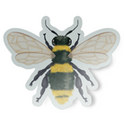 Vinyl sticker featuring a hand-painted illustration of a yellow and black bumble bee on a light blue background