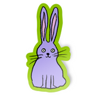 Sticker of a hand-drawn purple rabbit with green background