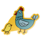 Colorful hand-drawn doodle illustration of a chicken and chick on a white background