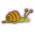 Hand-drawn illustration of a tan and green snail with a pink background