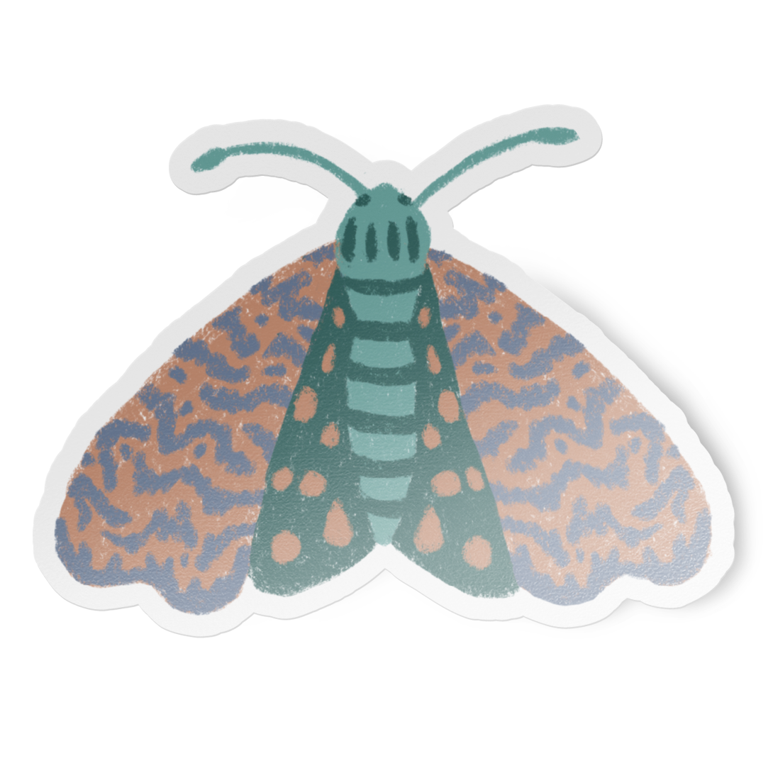 Sticker of a fantasy moth with patterned wings on a white background