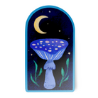 Sticker of a blue mushroom with a night sky and moon background