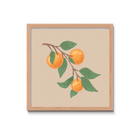 Framed artwork of oranges on a branch with leaves on a beige background