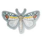 Vinyl sticker featuring a hand-drawn illustration of a colorful Picasso moth on a blueish grey background.