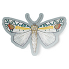 Vinyl sticker with hand-drawn illustration of a colorful Picasso moth on a grey background.