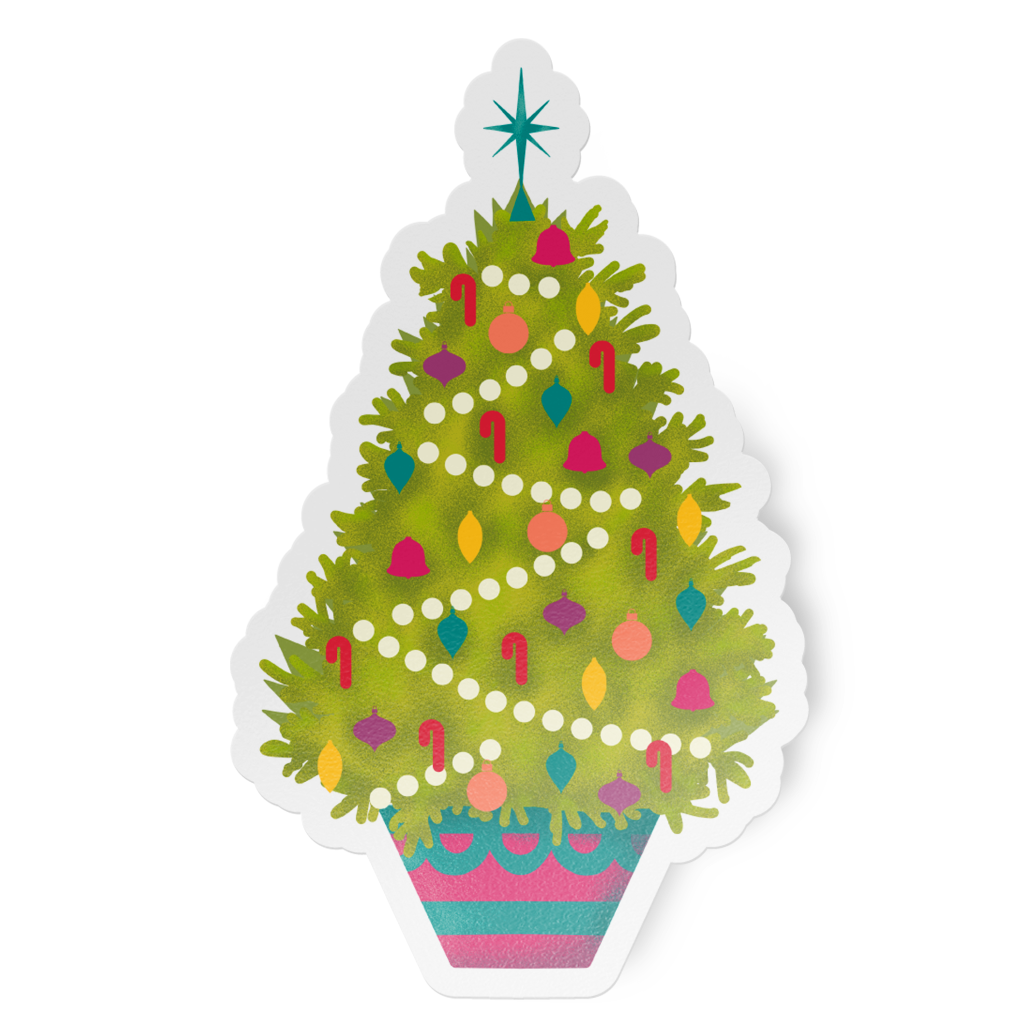 Colorful vintage Christmas tree illustration on a white background