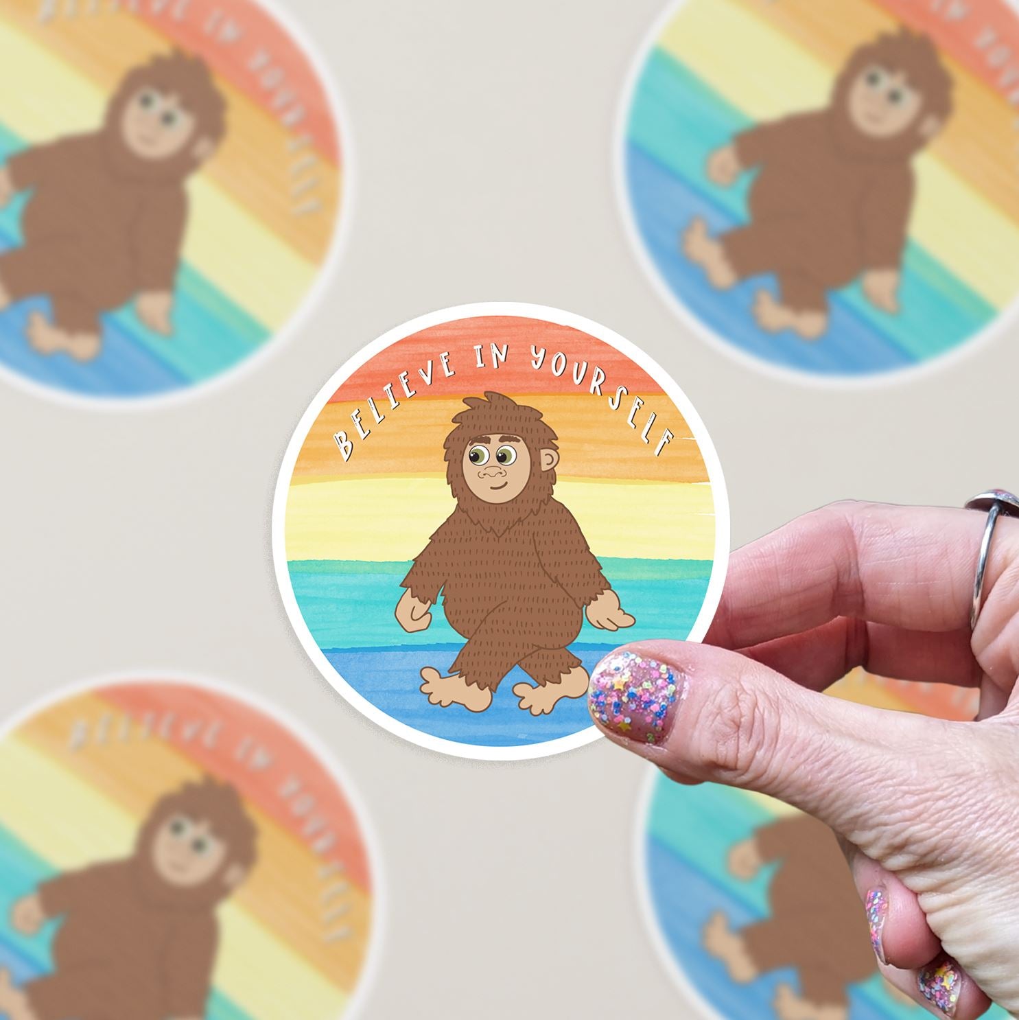 Believe in Yourself Cute Bigfoot Matte Vinyl Waterproof Sticker stickers Lucid Moon Studio 