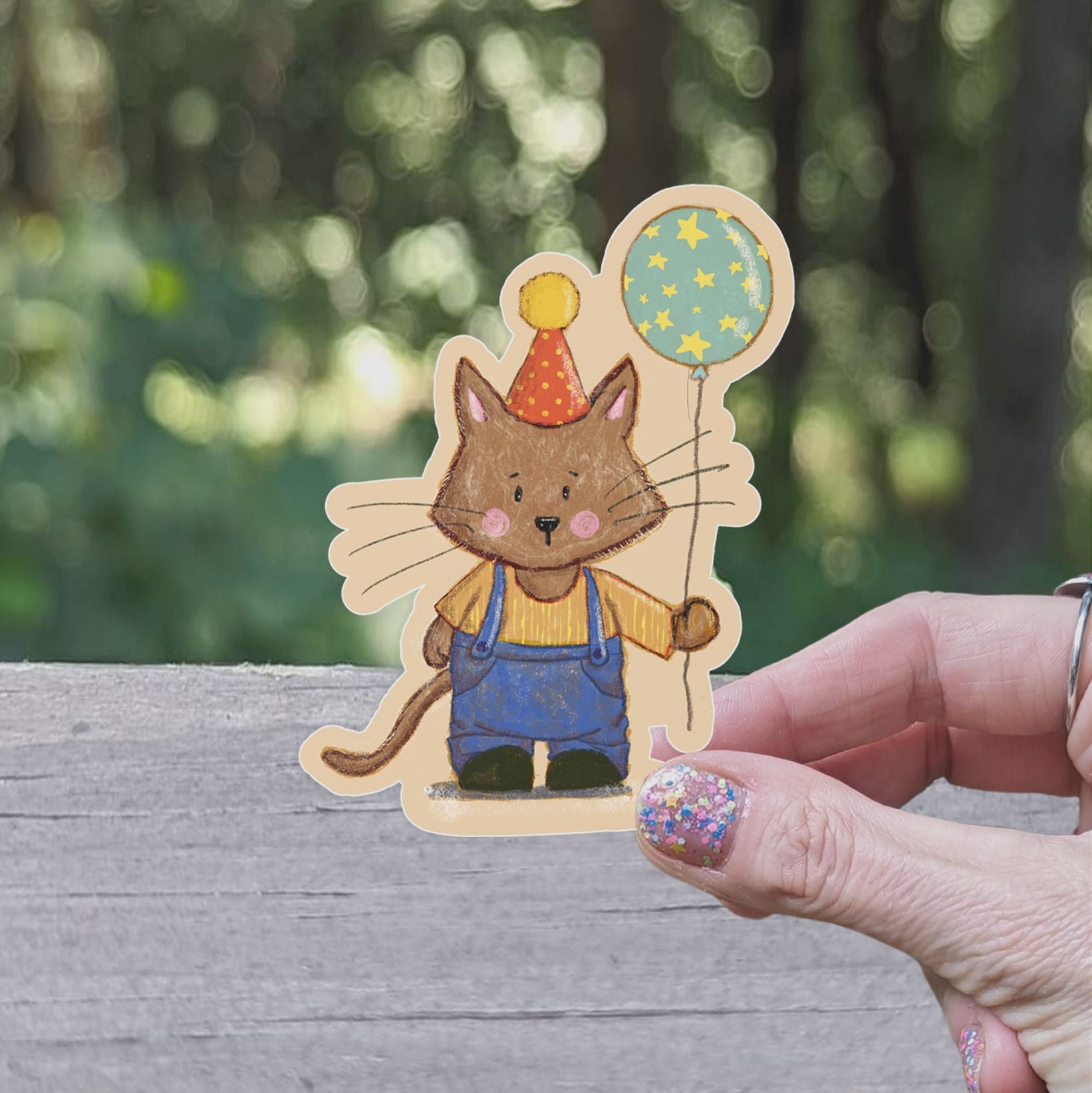 Birthday Cat Vinyl Sticker stickers Lucid Moon Studio 