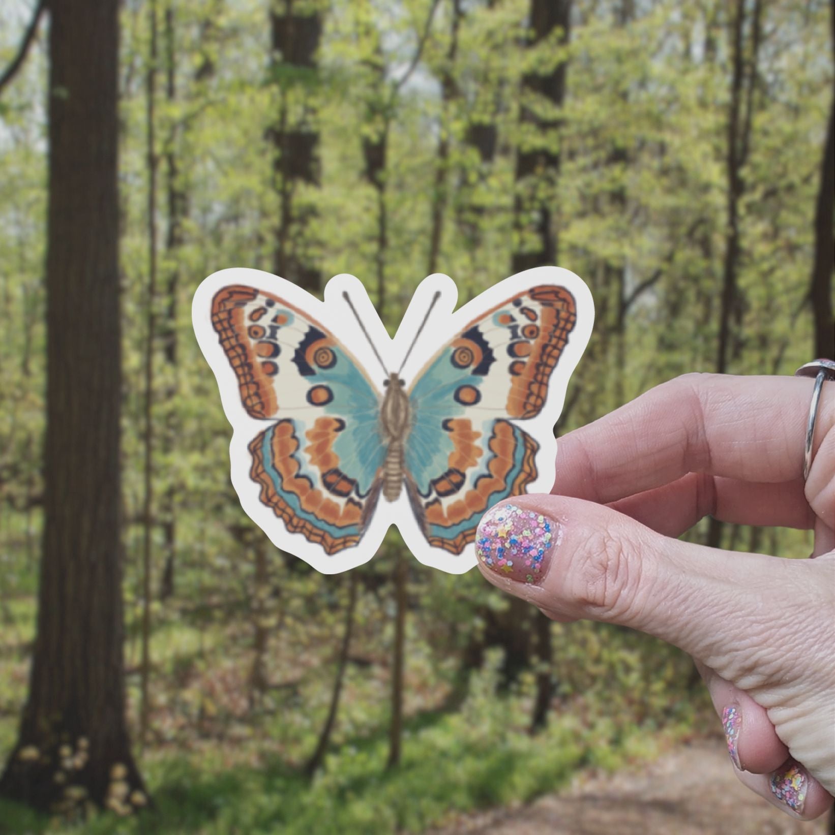 Blue and Orange Butterfly Vinyl Sticker stickers Lucid Moon Studio 