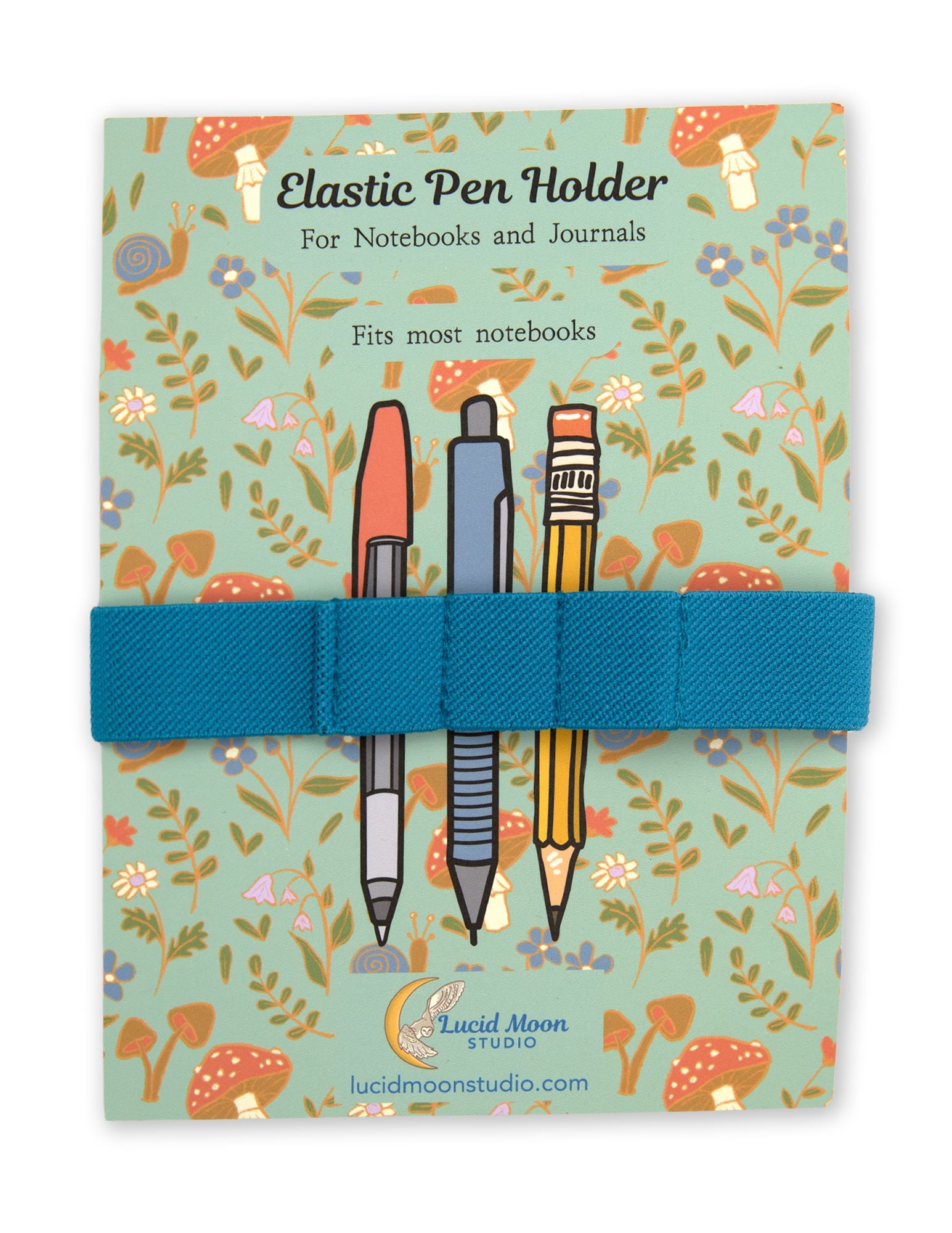 Blue Elastic Pen Holder for Notebooks (Fits up to 3 Pens) Book Pen Holder Lucid Moon Studio 