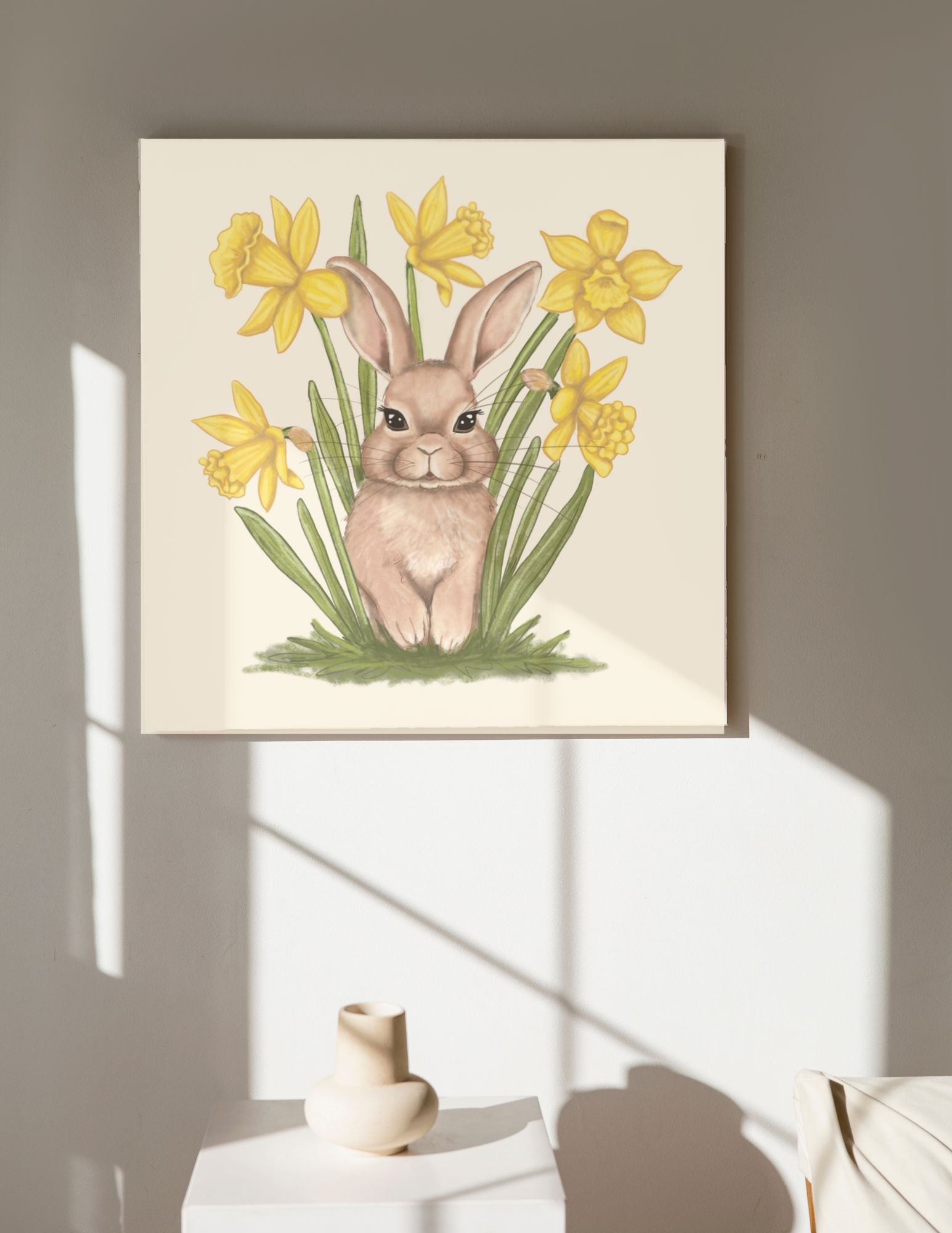 Bunny in Daffodils 8" x 8" Art Print Art Print Lucid Moon Studio 