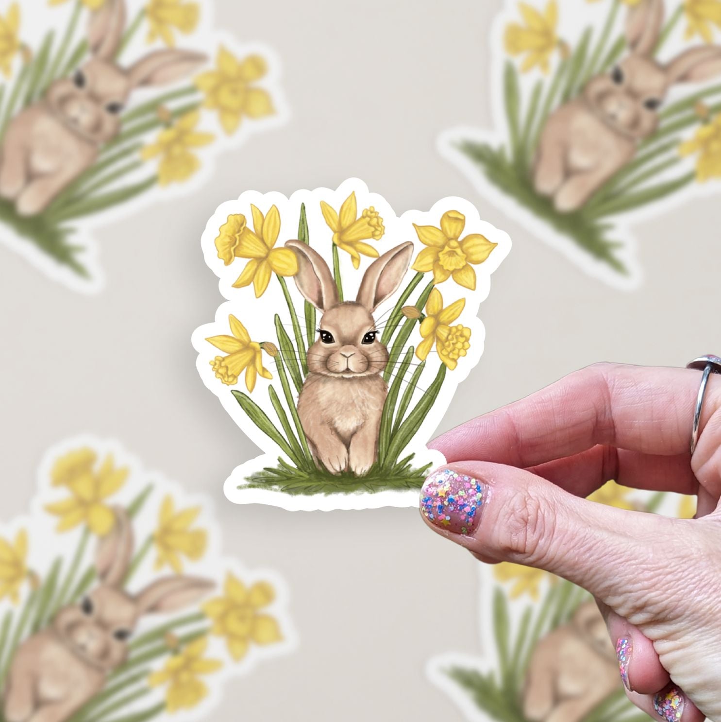 Bunny in Daffodils Vinyl Sticker stickers Lucid Moon Studio 