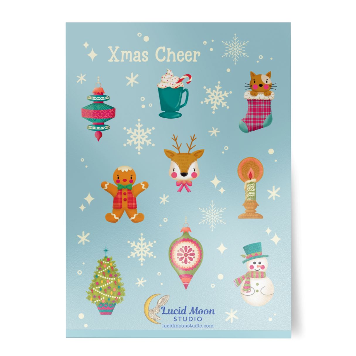 Christmas Xmas Cheer Matte Vinyl Sticker Sheet stickers Lucid Moon Studio 