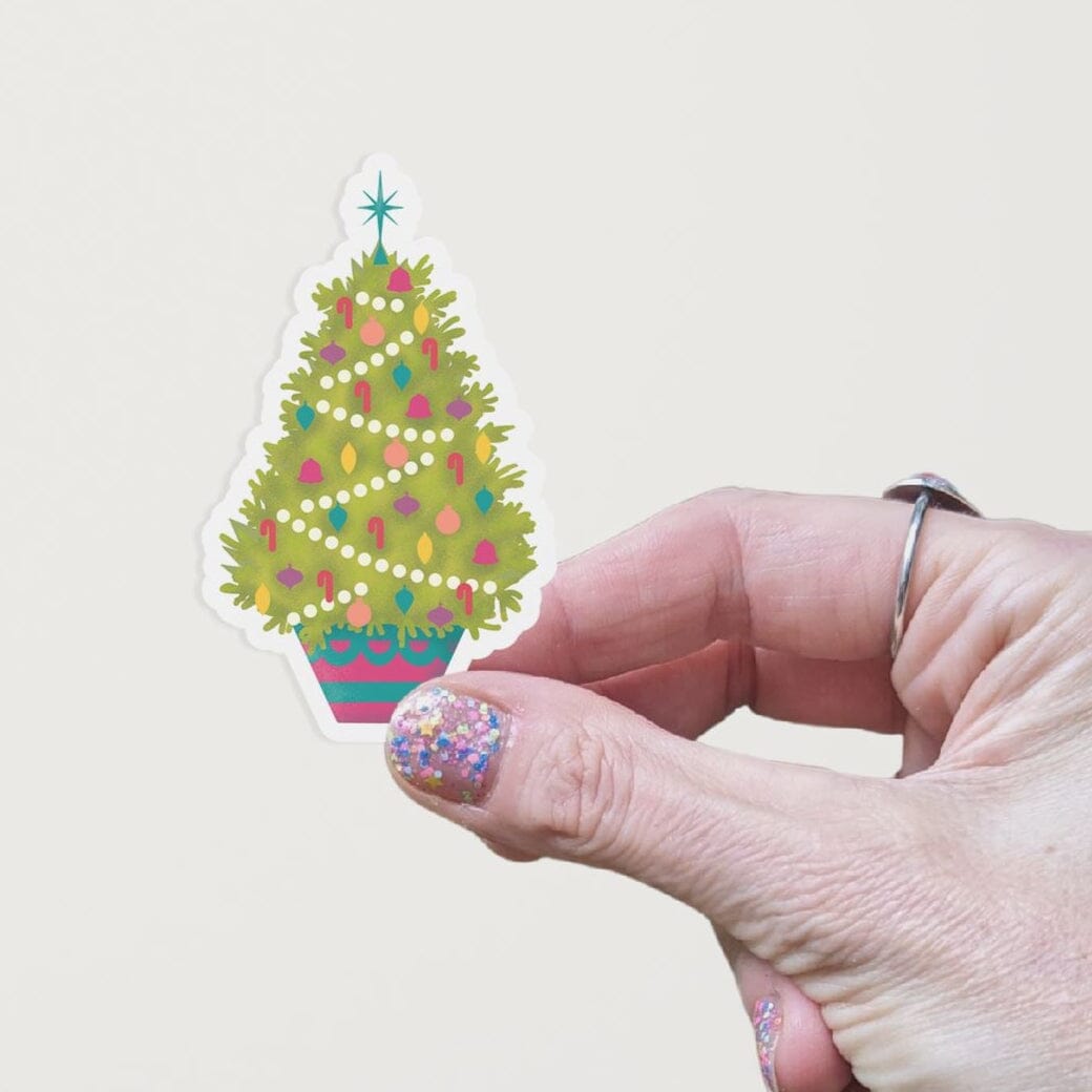 Decorated Xmas Tree Matte Vinyl Sticker stickers Lucid Moon Studio 