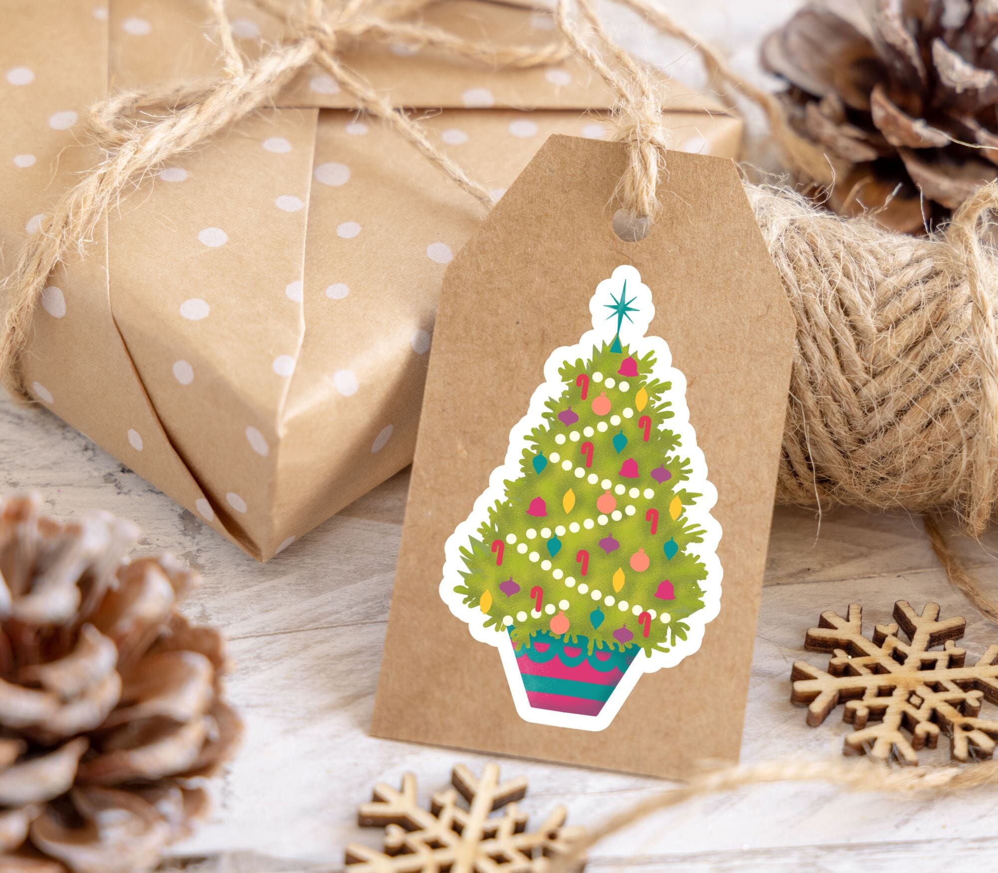 Decorated Xmas Tree Matte Vinyl Sticker stickers Lucid Moon Studio 