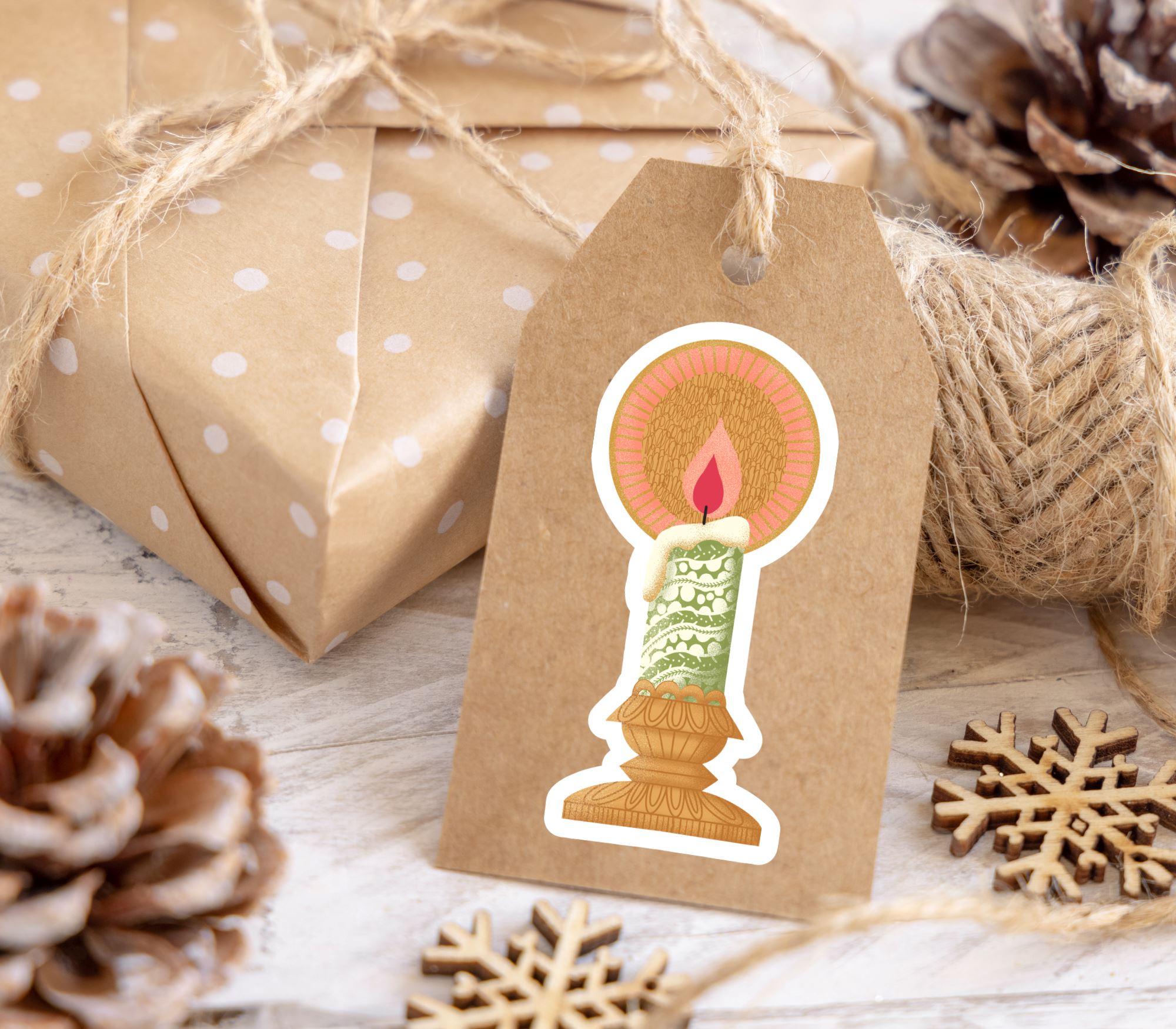 Decorative Xmas Candle Matte Vinyl Sticke stickers Lucid Moon Studio 