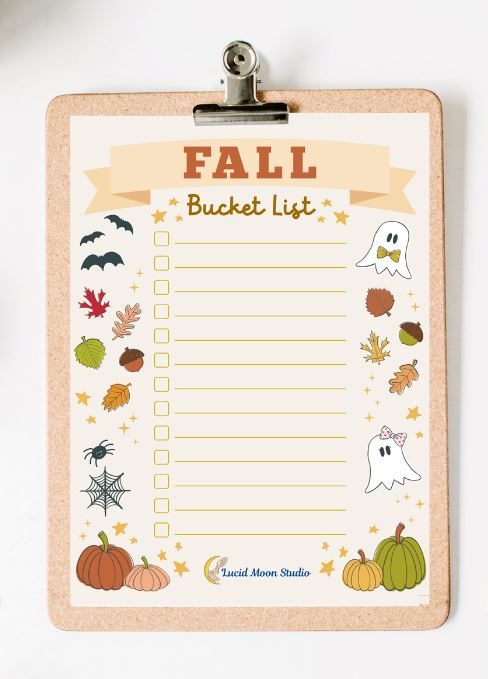 DIGITAL Fall Bucket List Printable Freebie Digital Downloads Lucid Moon Studio 