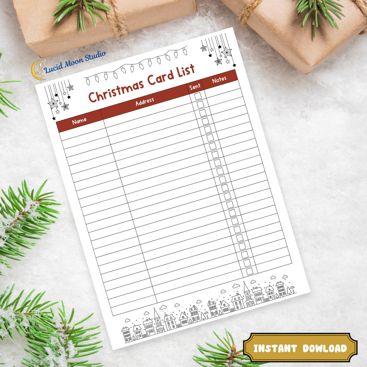 Digital Holiday Card List Coloring Sheet – Lucid Moon Studio LLC