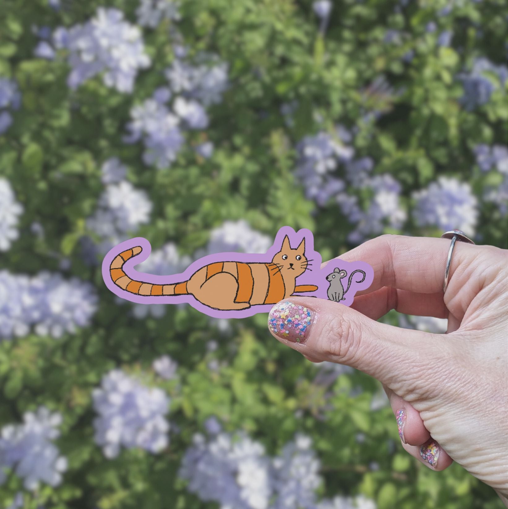 Doodle Cat & Mouse Vinyl Sticker stickers Lucid Moon Studio 