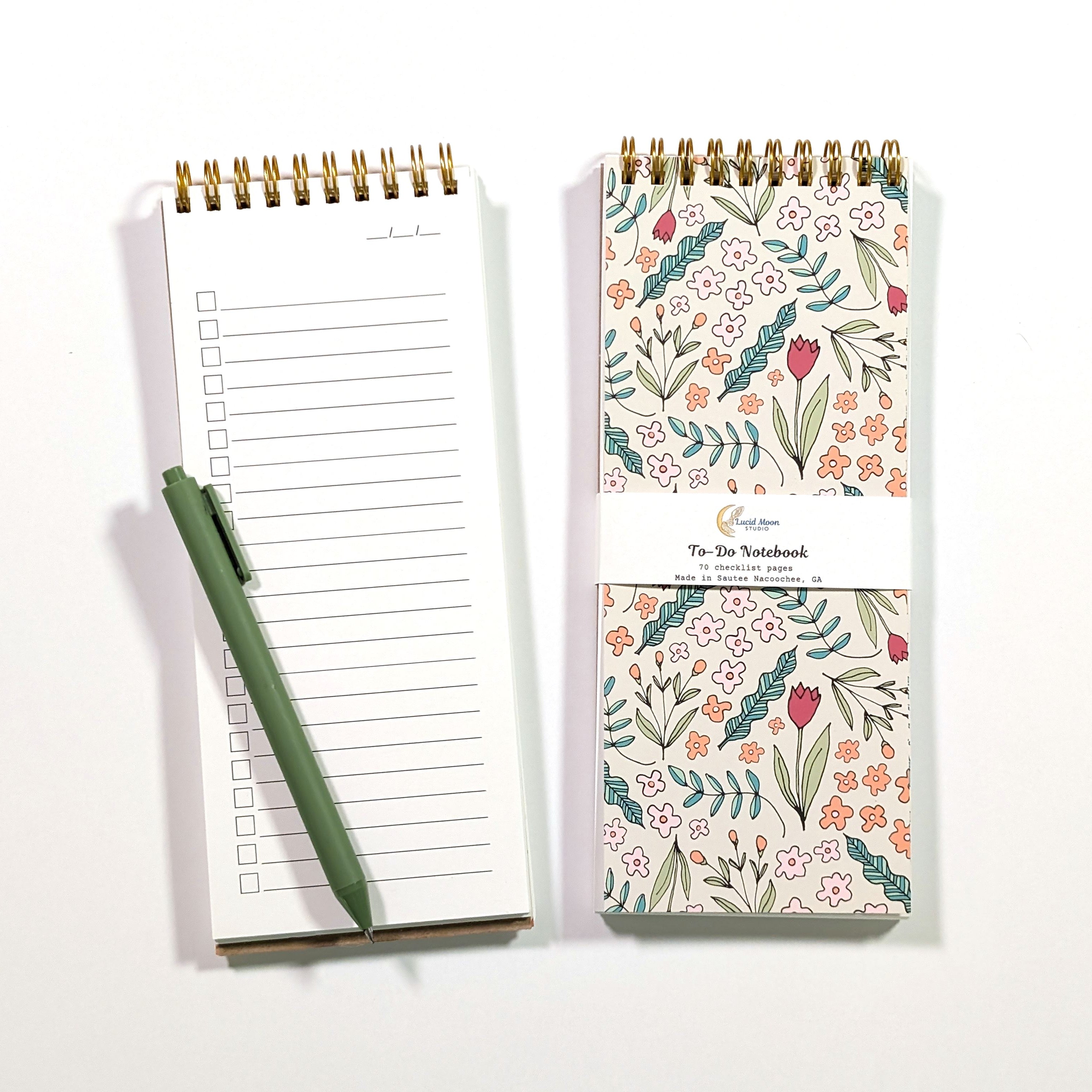 Doodle Floral Top Spiral To-Do List Notebook Notebooks Lucid Moon Studio 