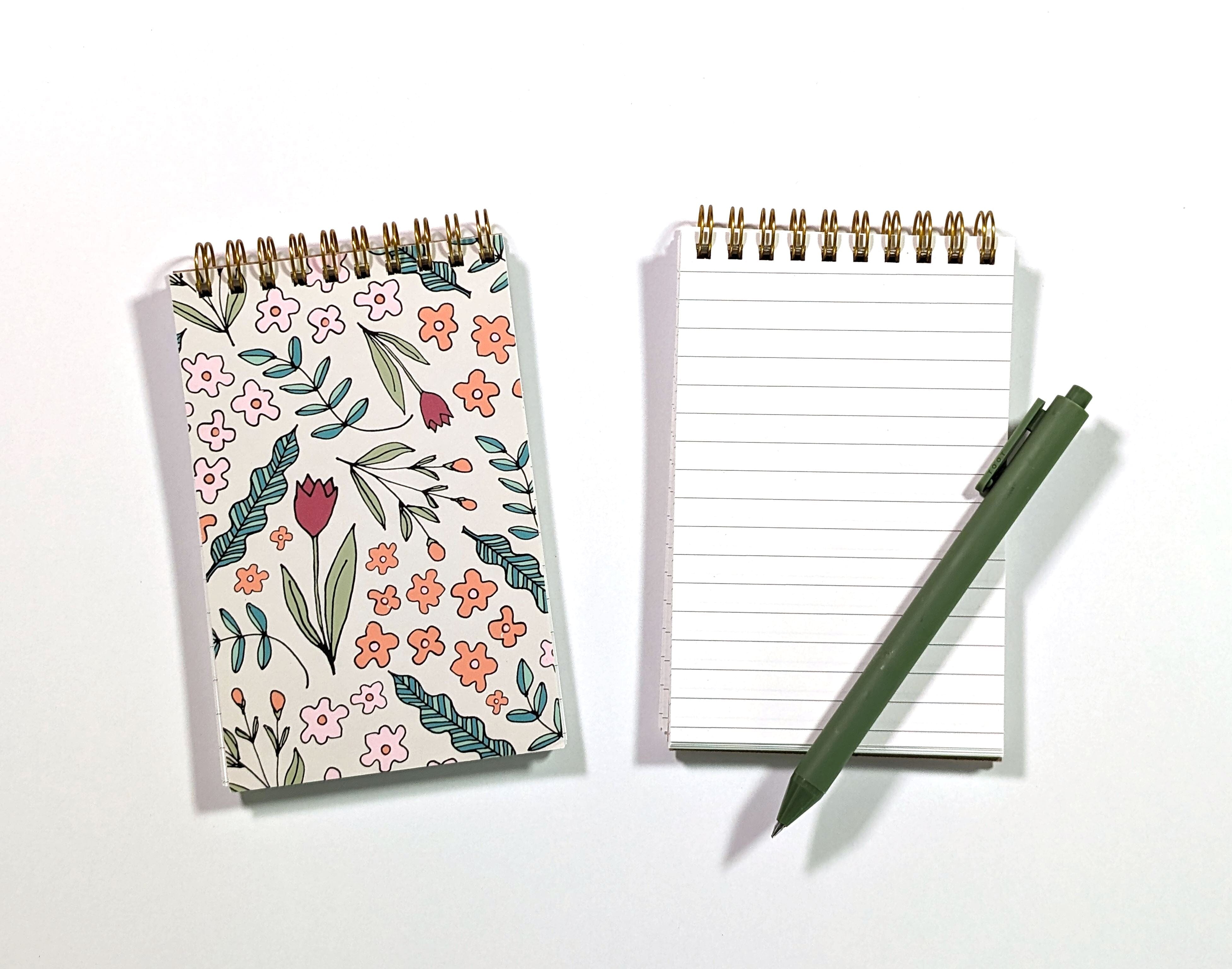 Floral Doodles Top Spiral Jotter Pocket Notebook Notebooks Lucid Moon Studio 